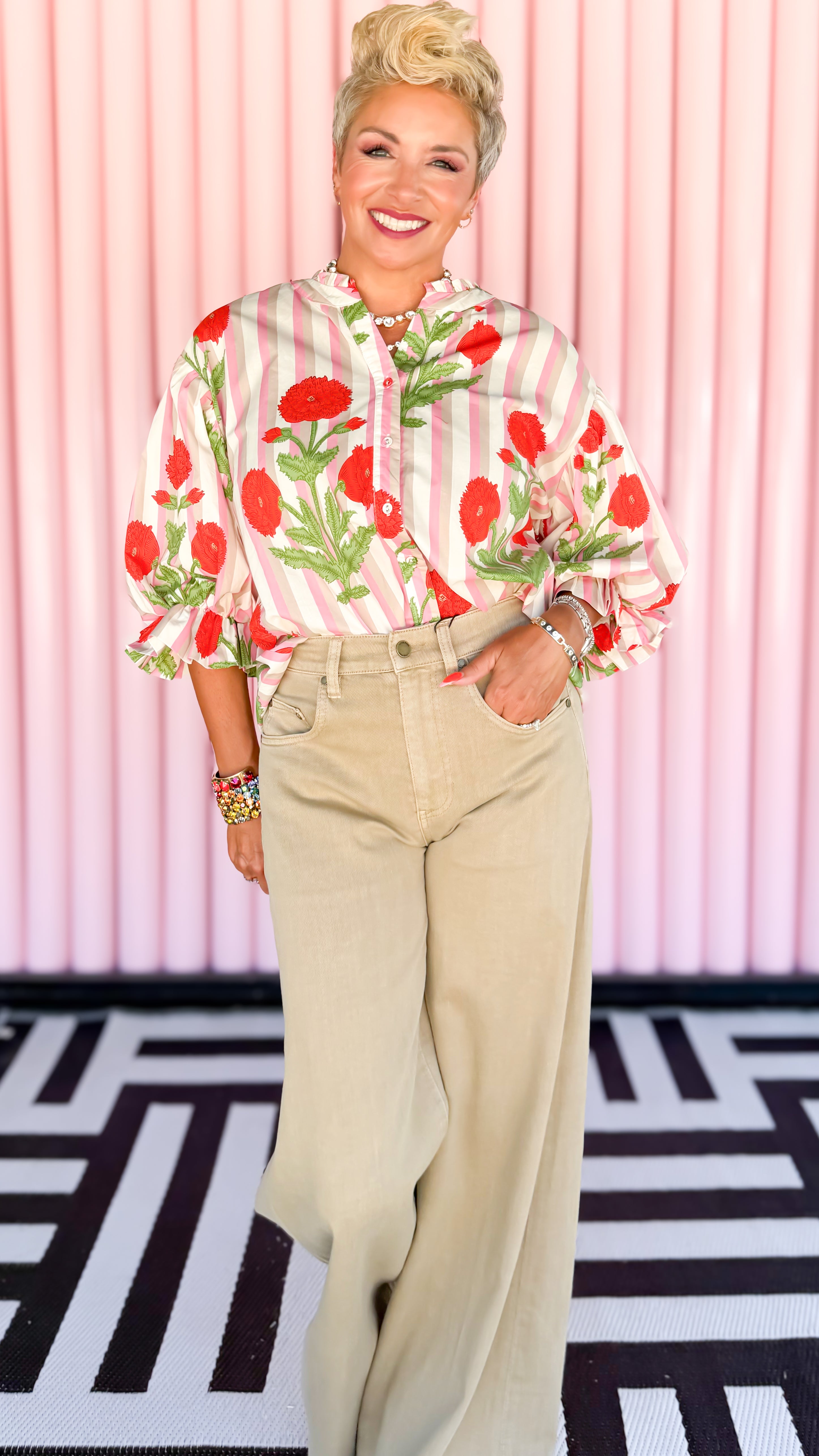 Francesca Floral Top/Pink/Red