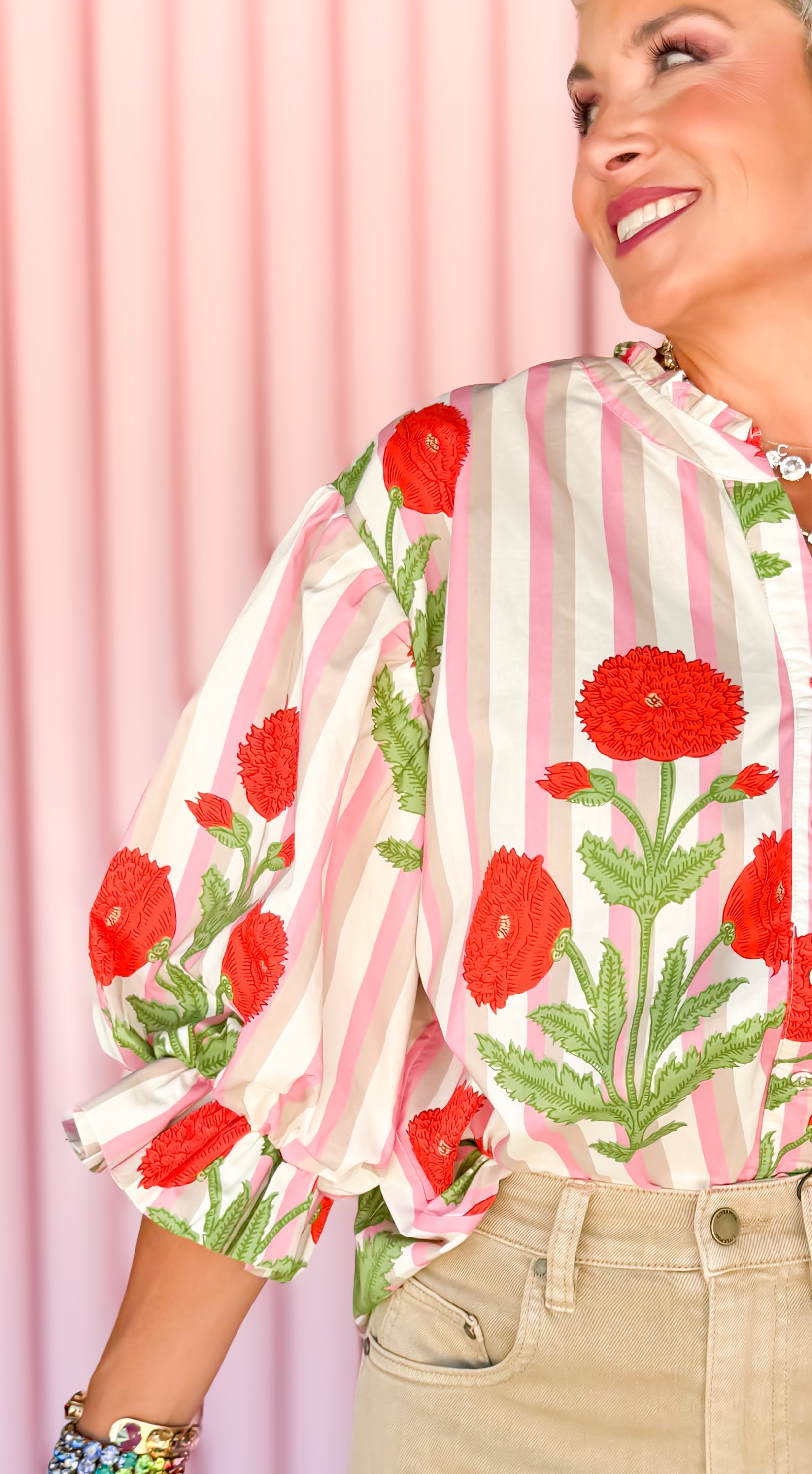 Francesca Floral Top/Pink/Red