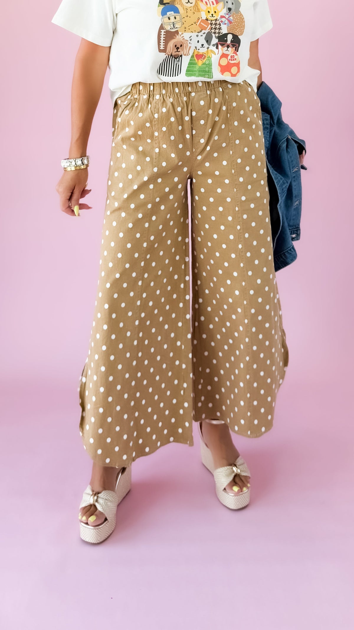 Polka Dot Tulip Pants/Camel
