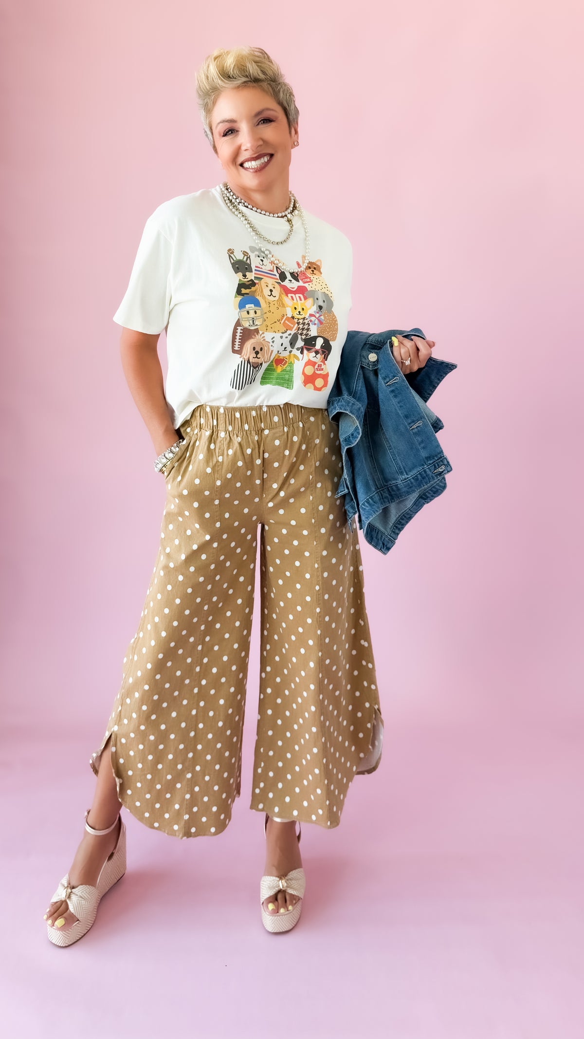 Polka Dot Tulip Pants/Camel