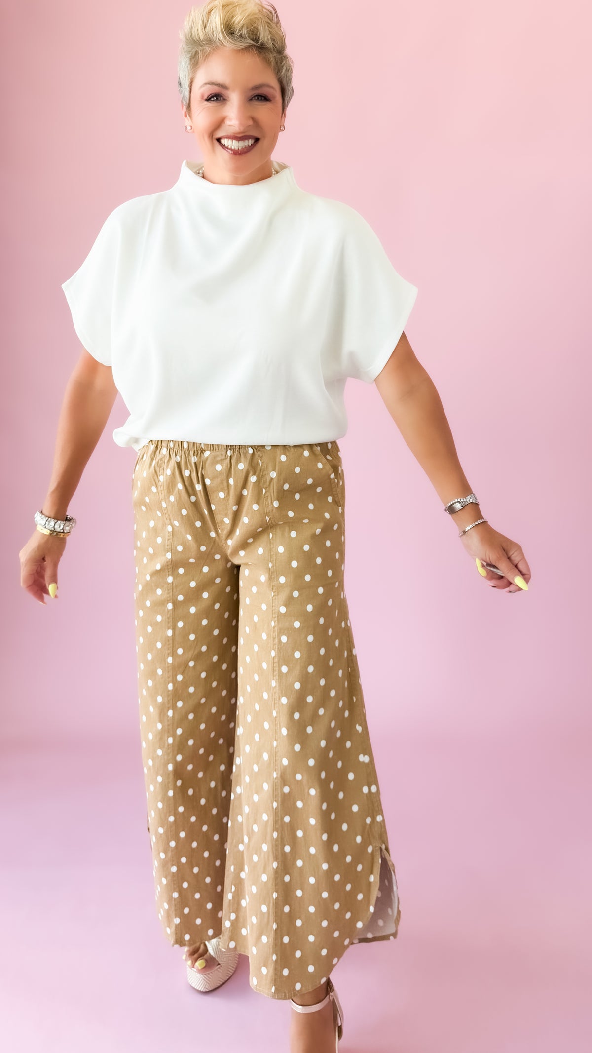 Polka Dot Tulip Pants/Camel