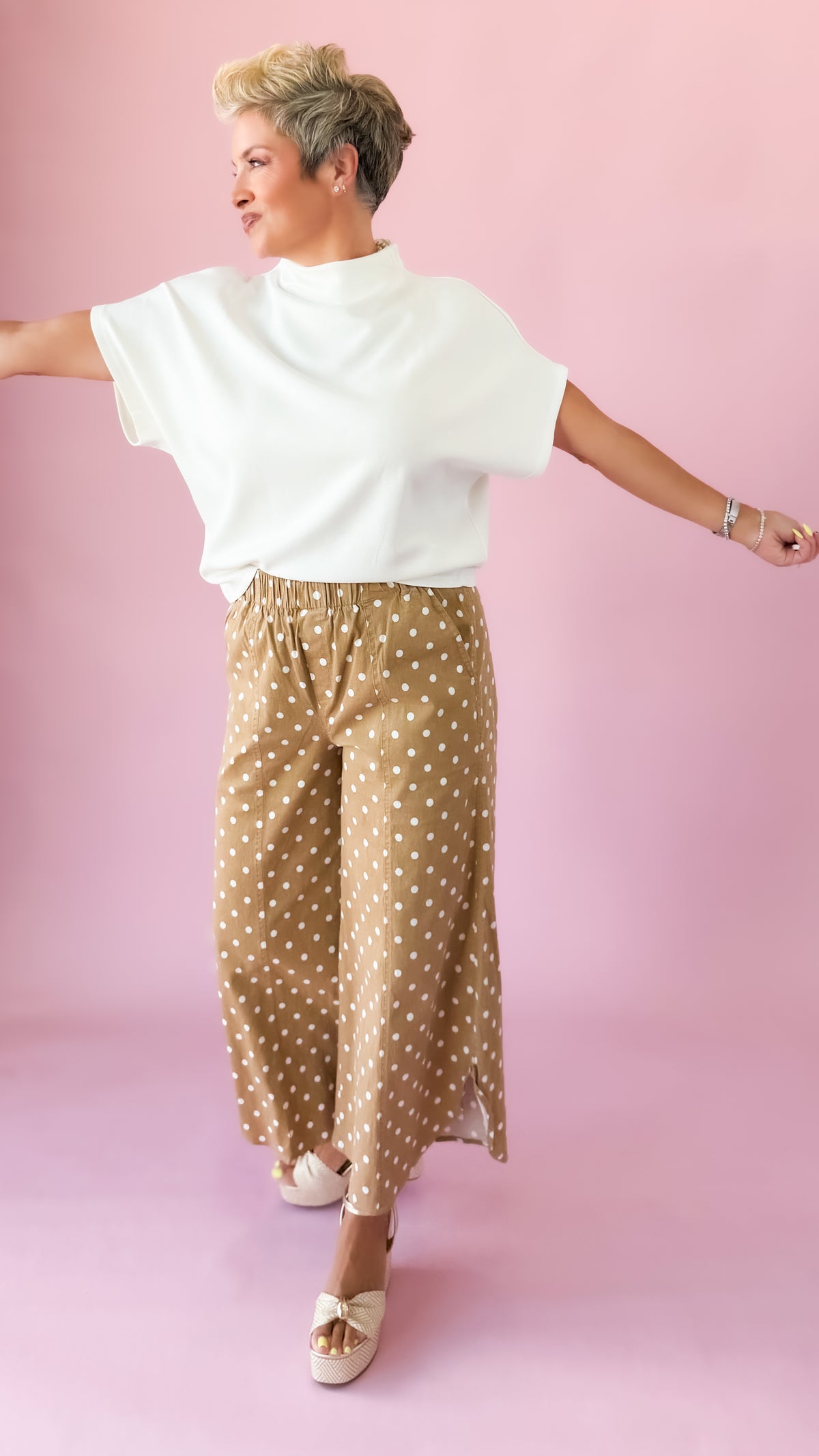 Polka Dot Tulip Pants/Camel