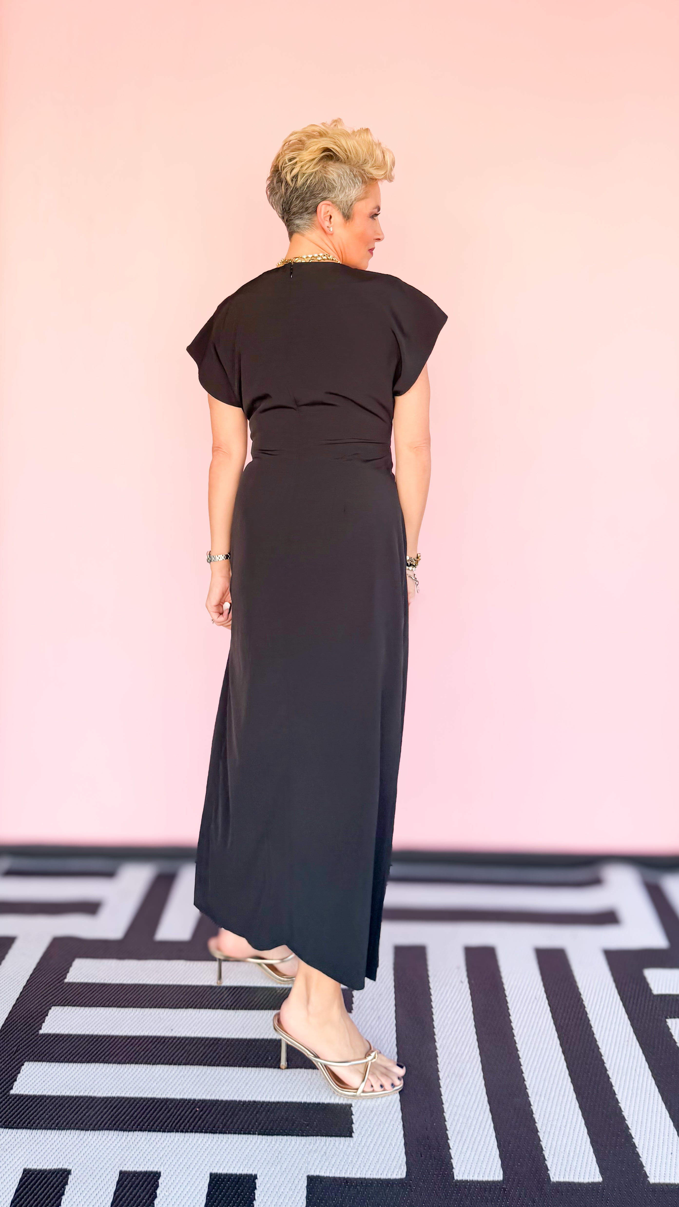 Becky Gathered Waist Midi Dress/Black