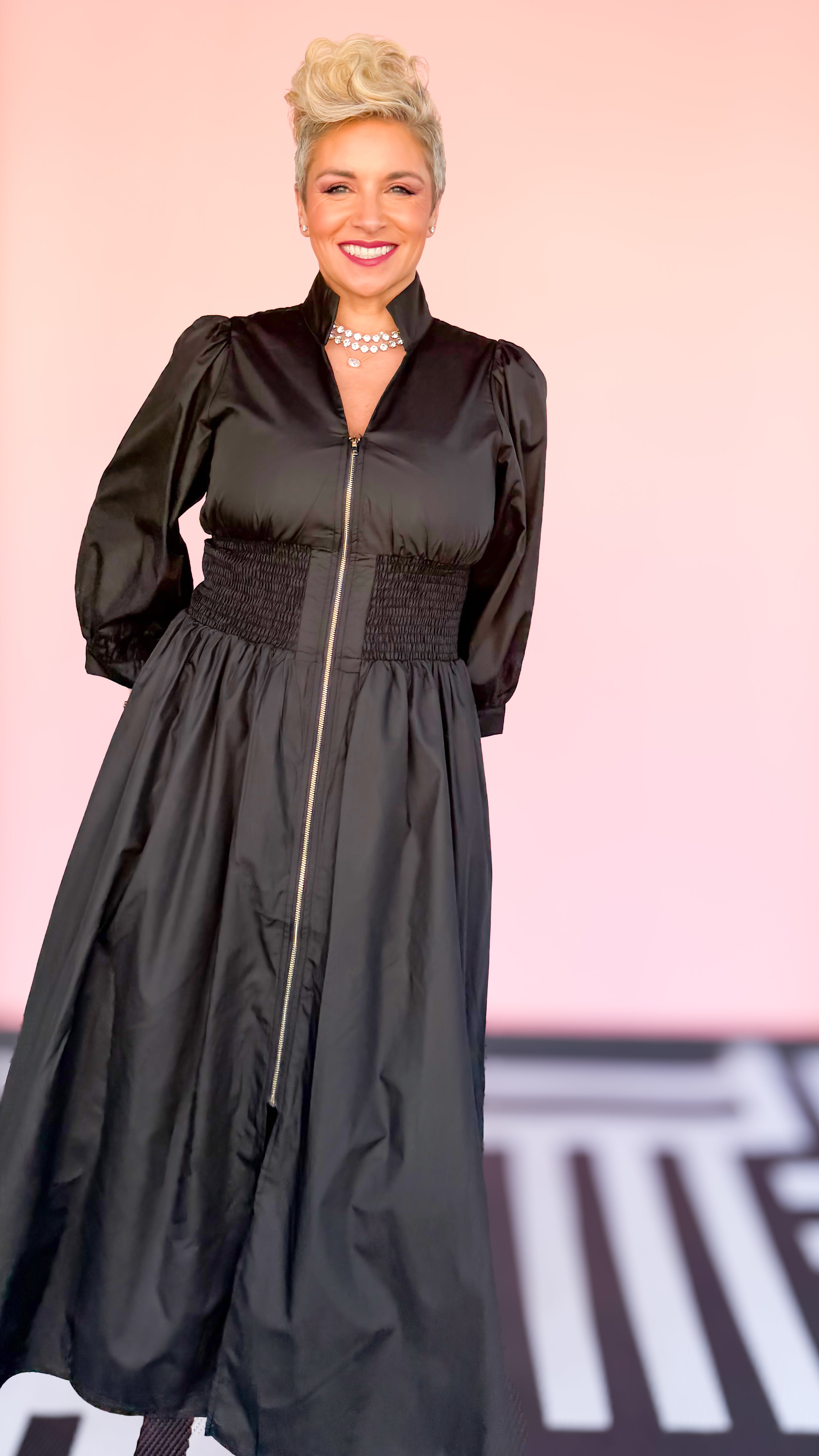 Lottie Long Sleeve Zip Front Dress/Black