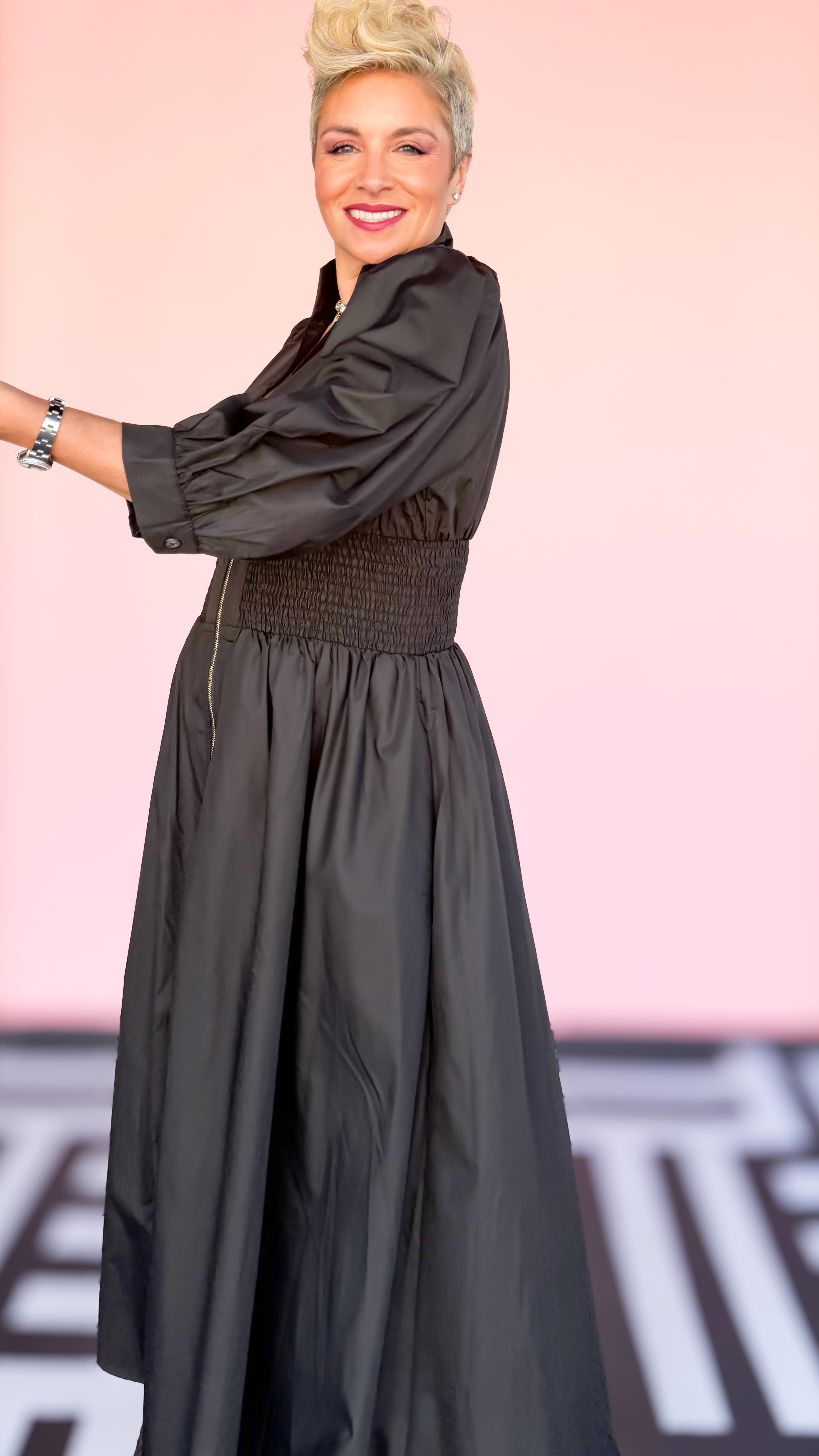 Lottie Long Sleeve Zip Front Dress/Black