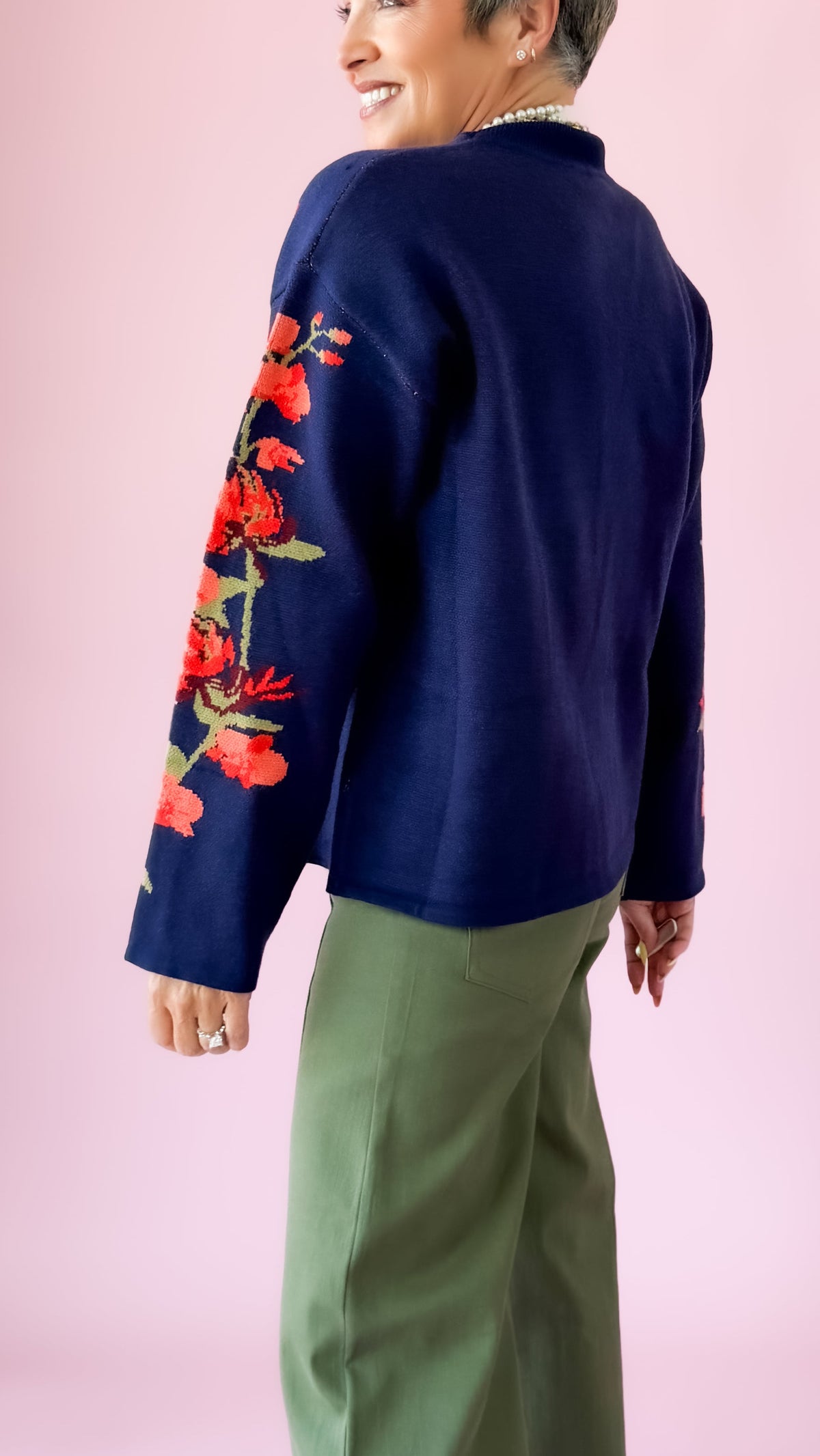 Megan Floral Sweater/Navy