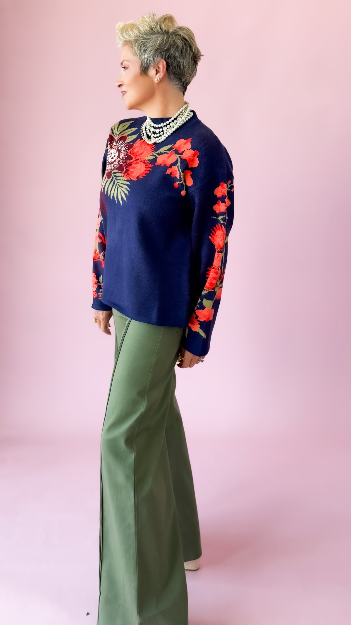 Megan Floral Sweater/Navy