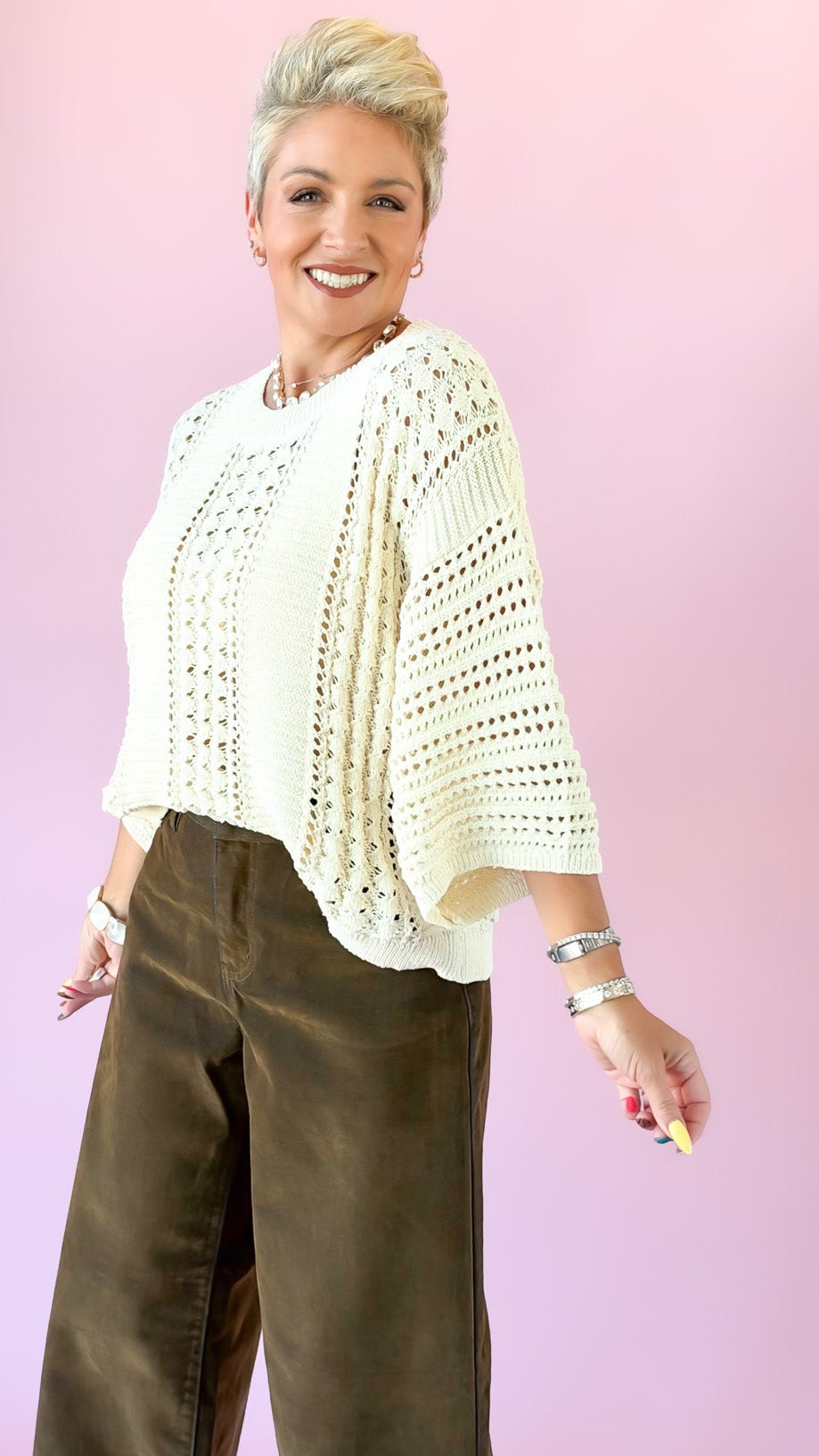 Shimmer Knit Sweater/Cream Gold
