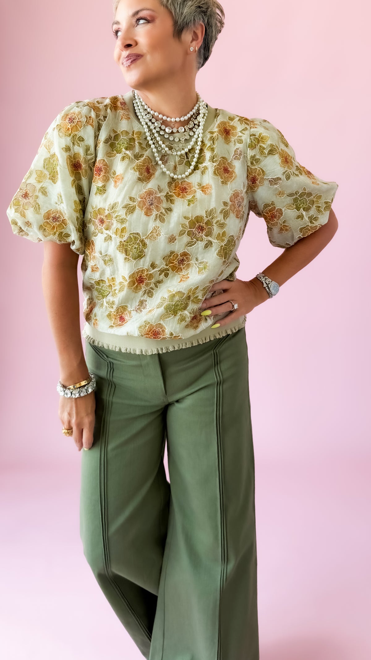 Willow Floral Bubble Top/Cream