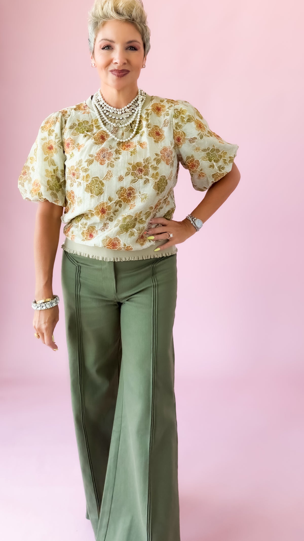 Willow Floral Bubble Top/Cream