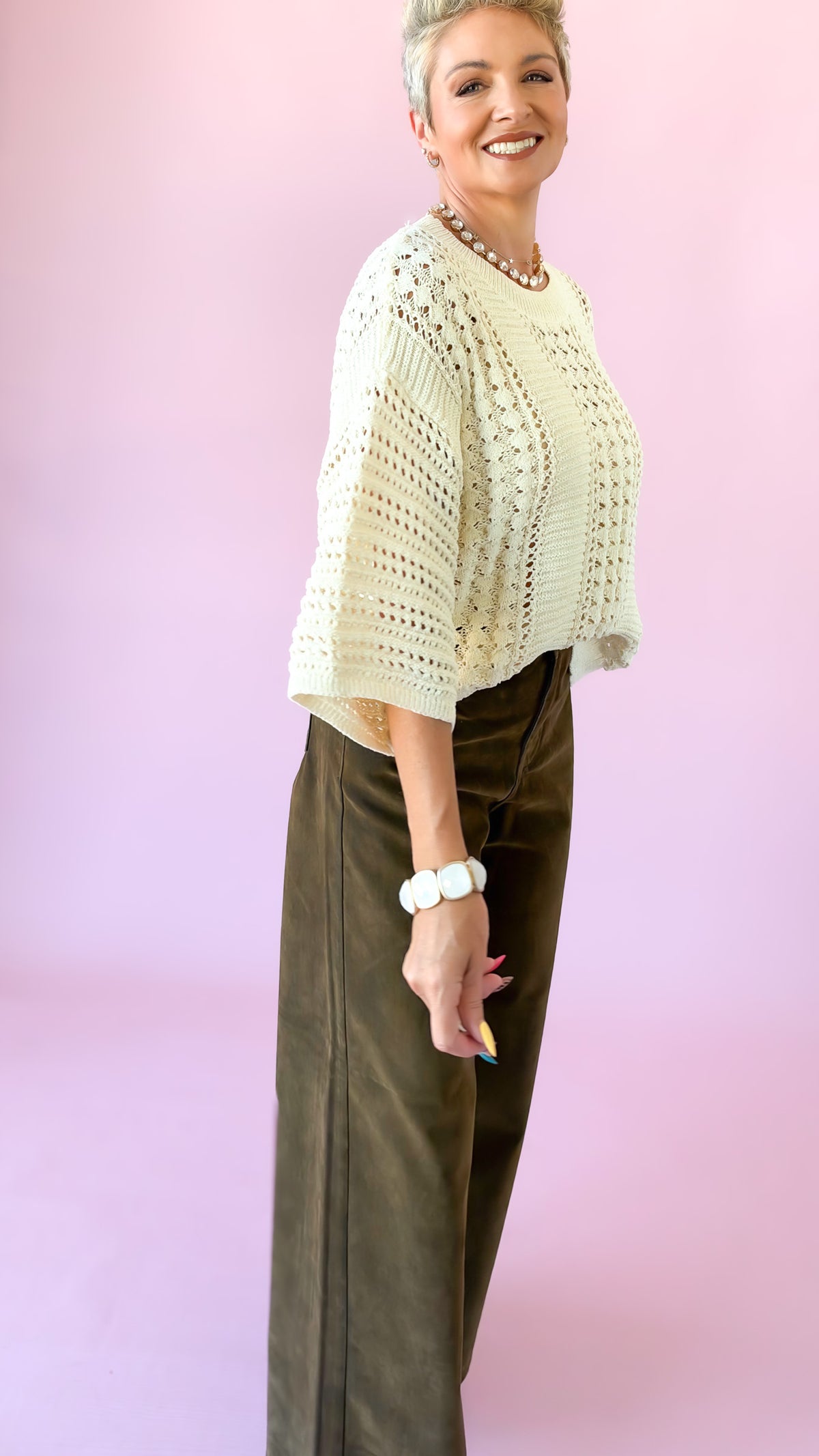 Shimmer Knit Sweater/Cream Gold