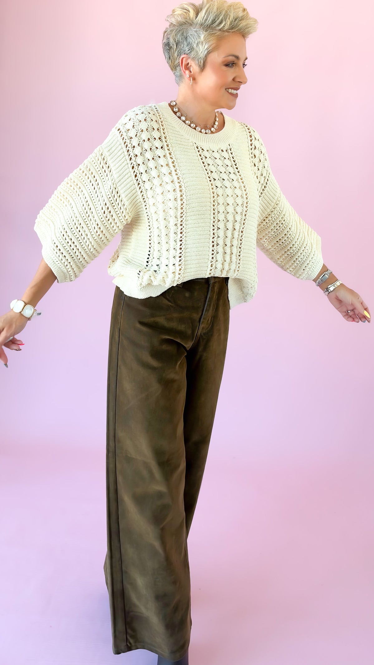 Shimmer Knit Sweater/Cream Gold
