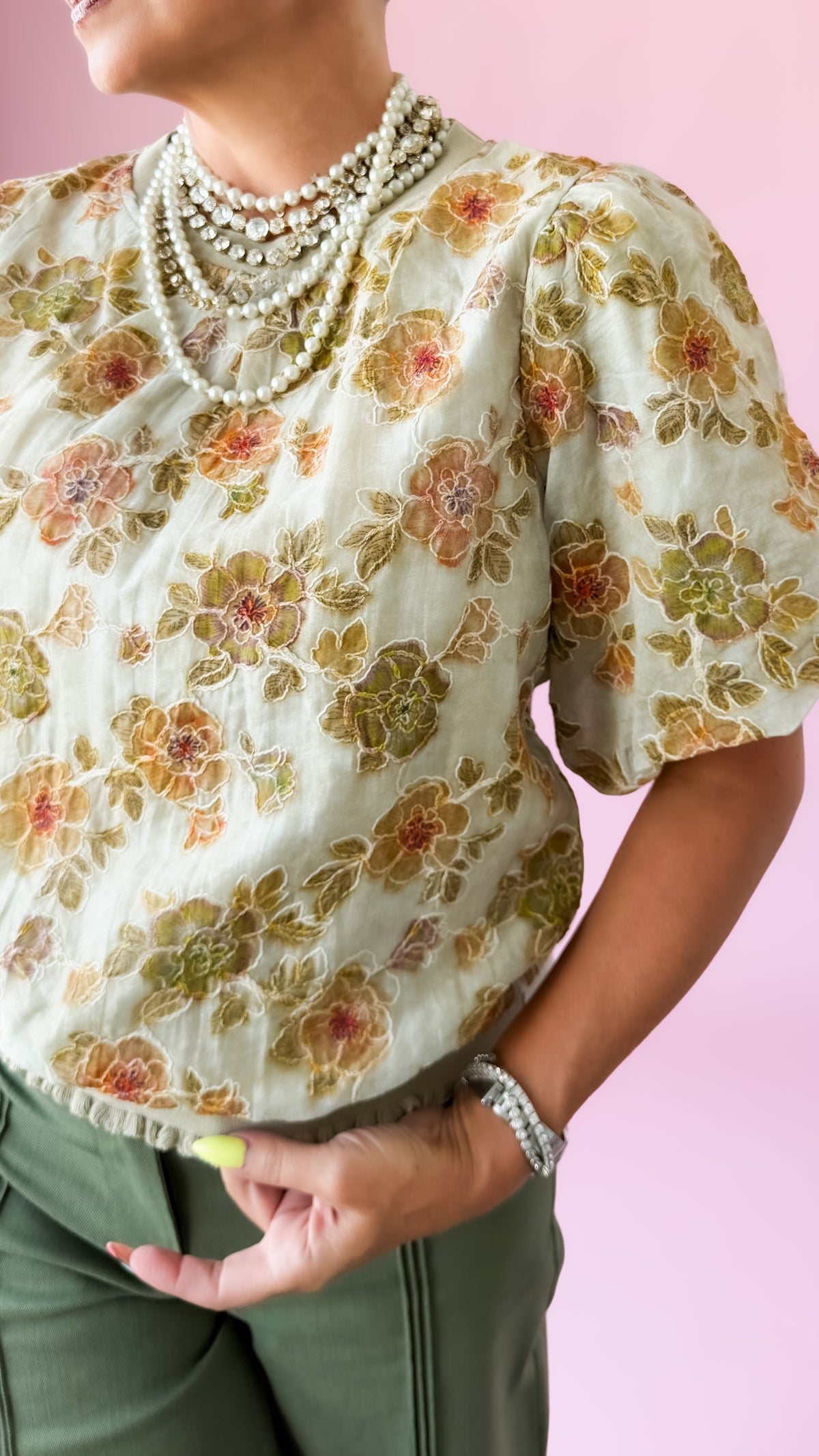 Willow Floral Bubble Top/Cream