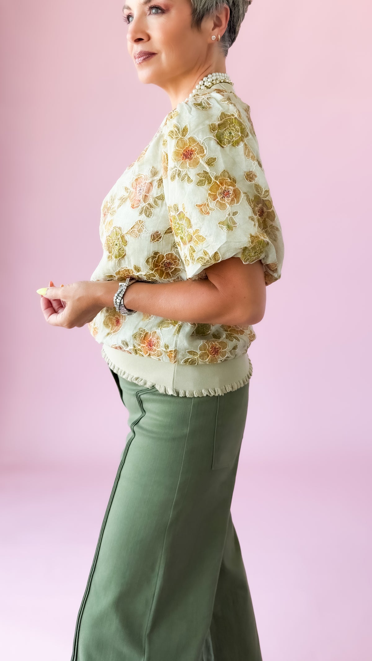 Willow Floral Bubble Top/Cream