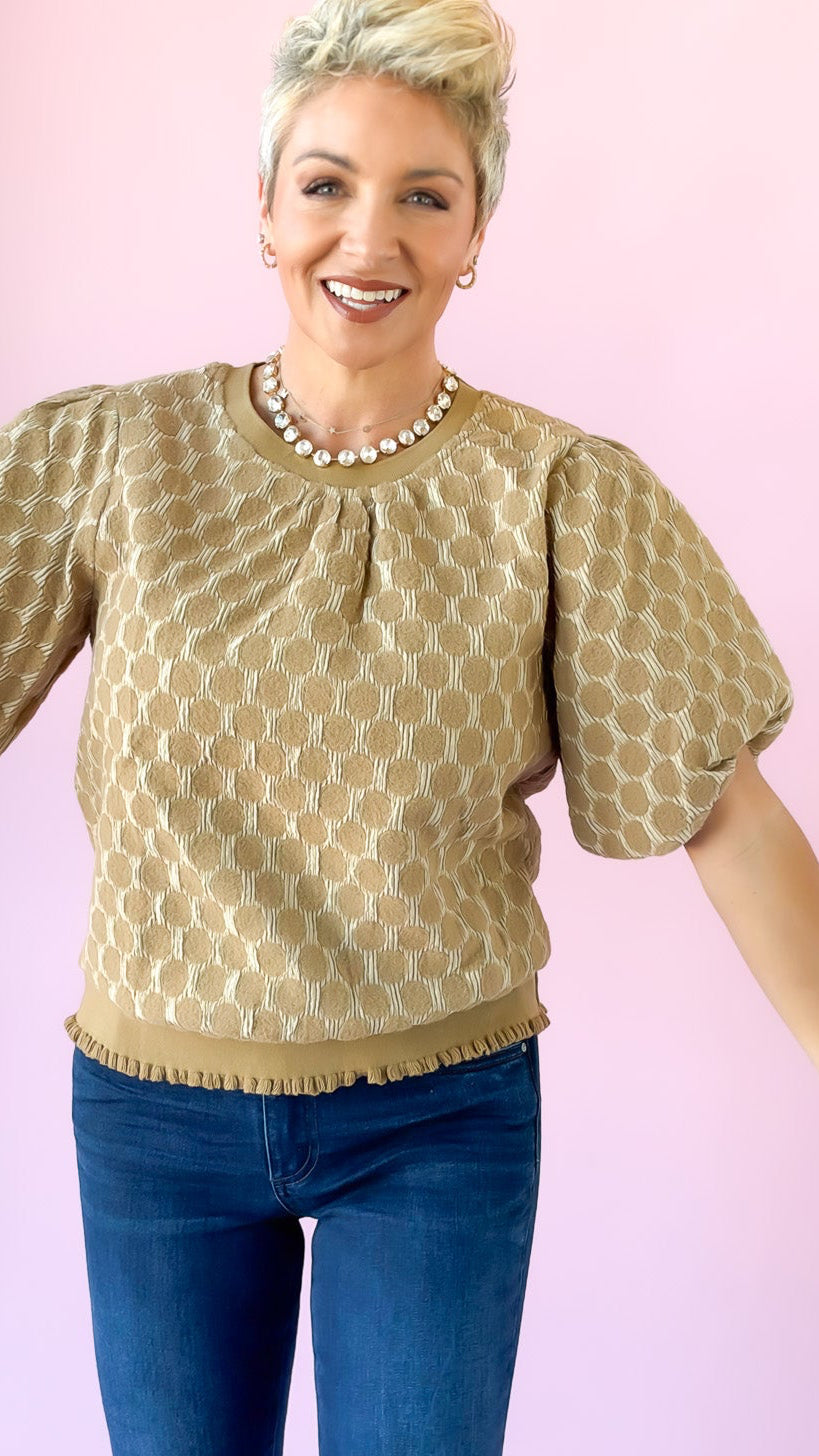 Bubble Sleeve Dot Top/Taupe