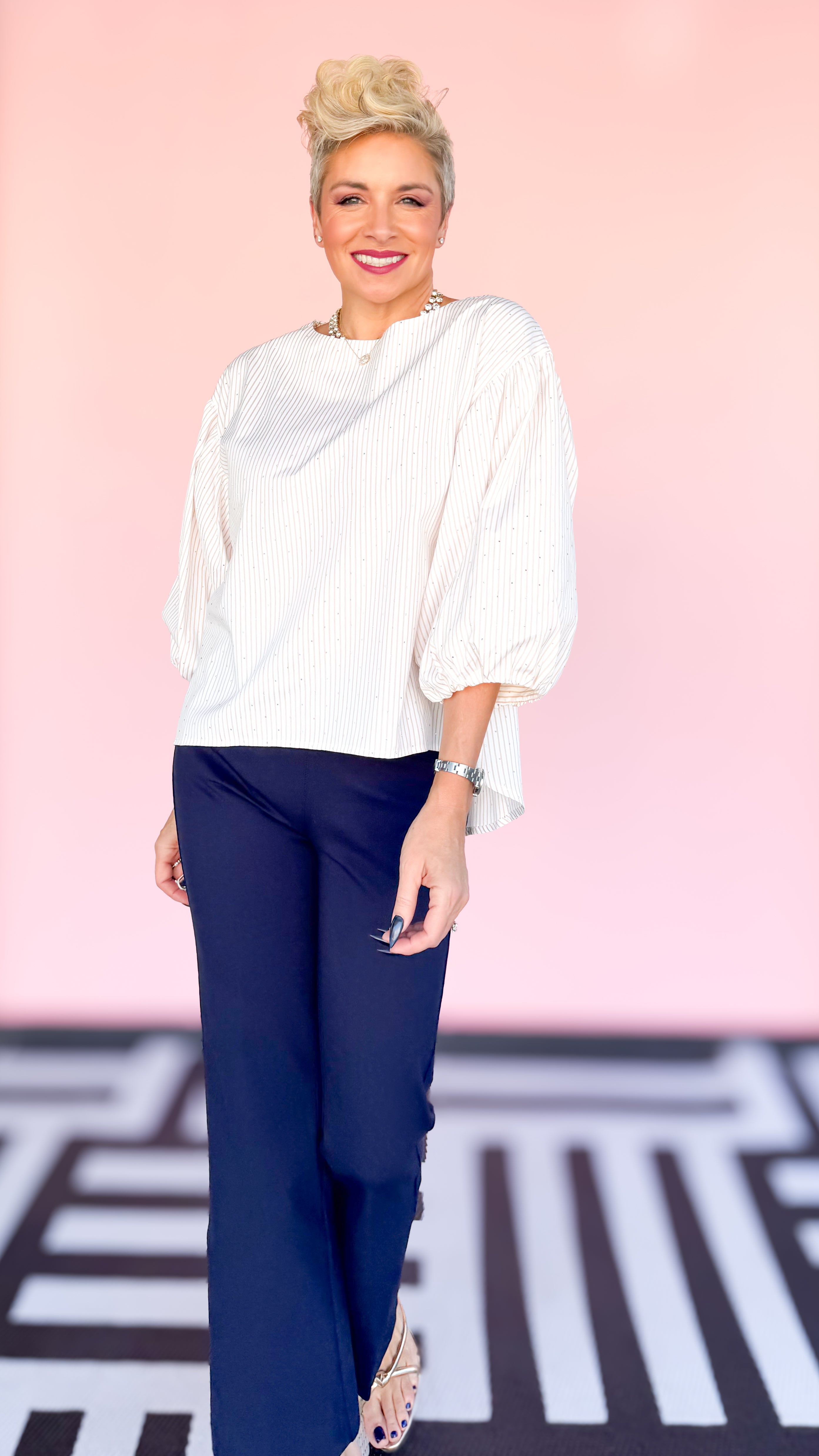 Jerra Bubble Sleeve Sparkle Top/Khaki