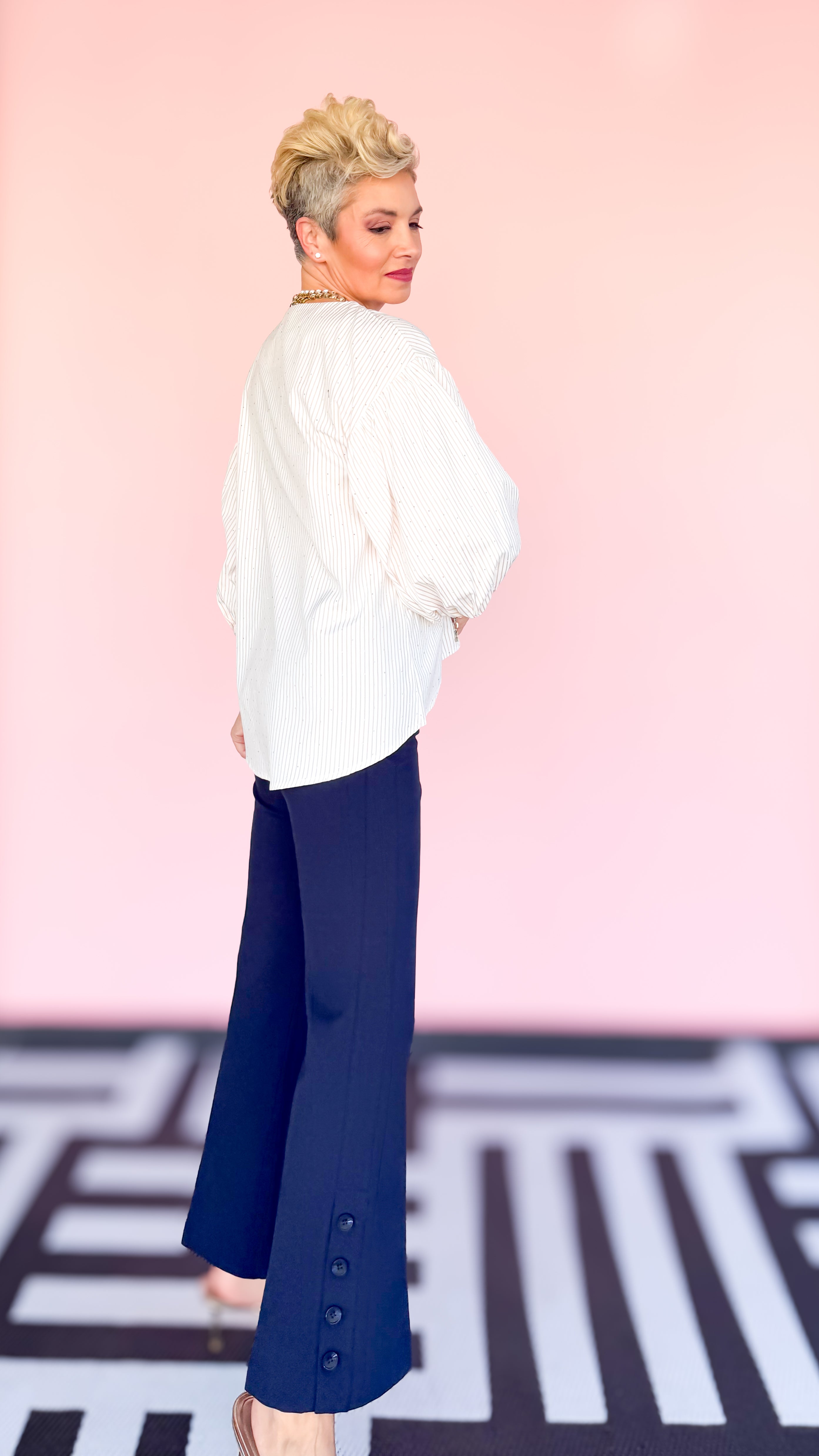 Jerra Bubble Sleeve Sparkle Top/Khaki