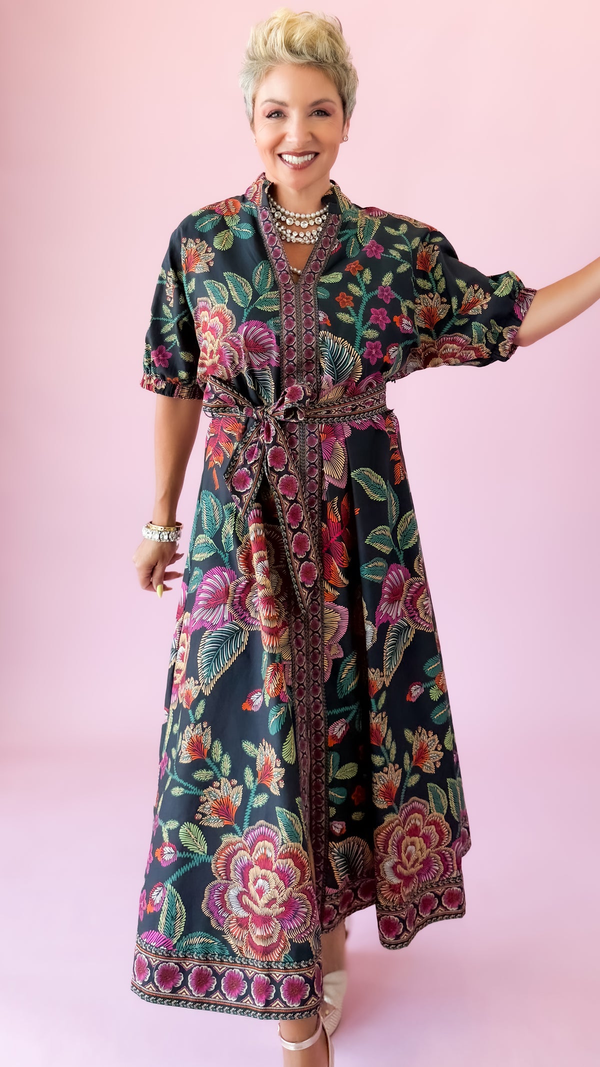 Leilani Floral Midi Dress/Black