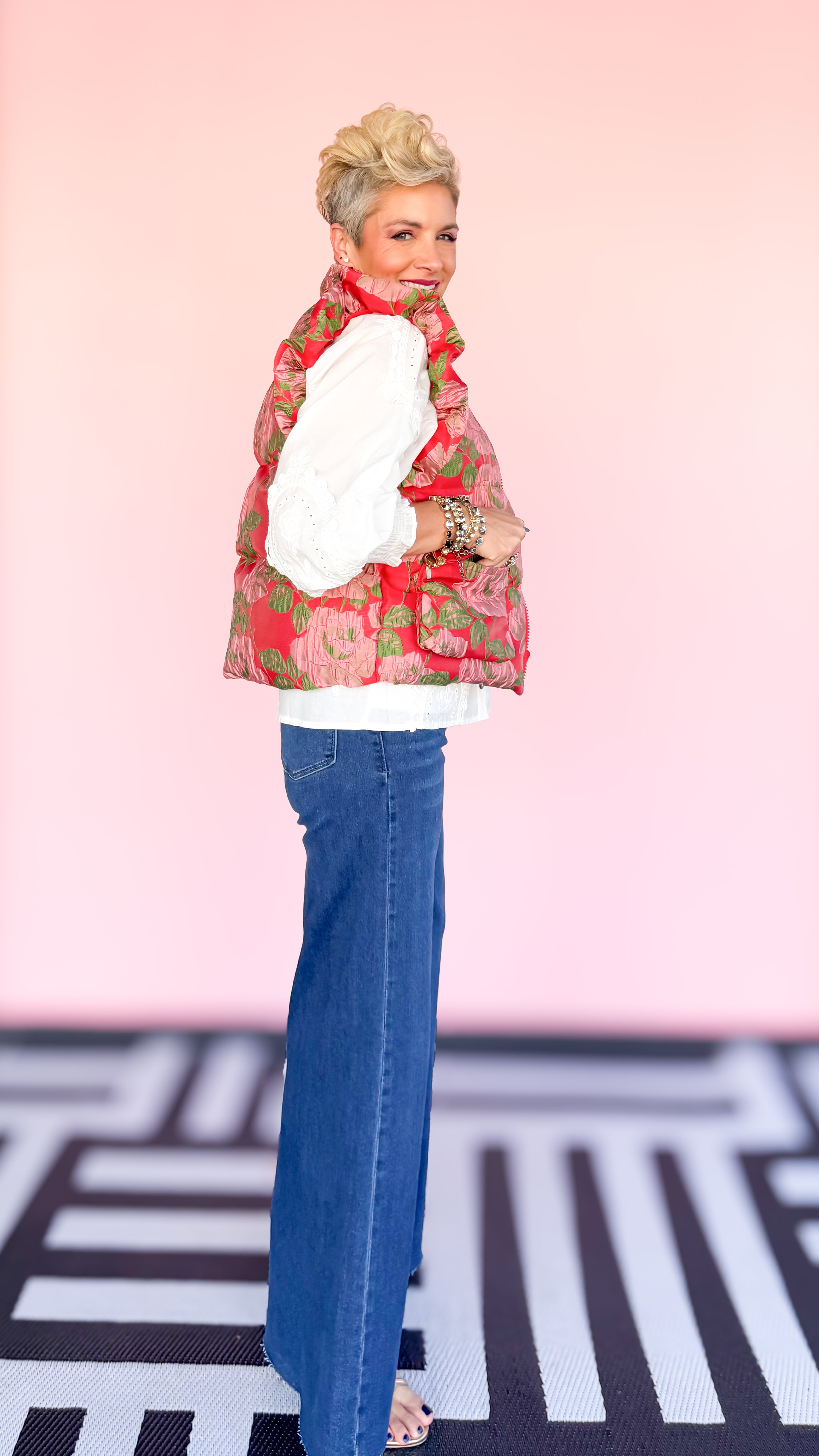 Rose Puffer Vest/Red