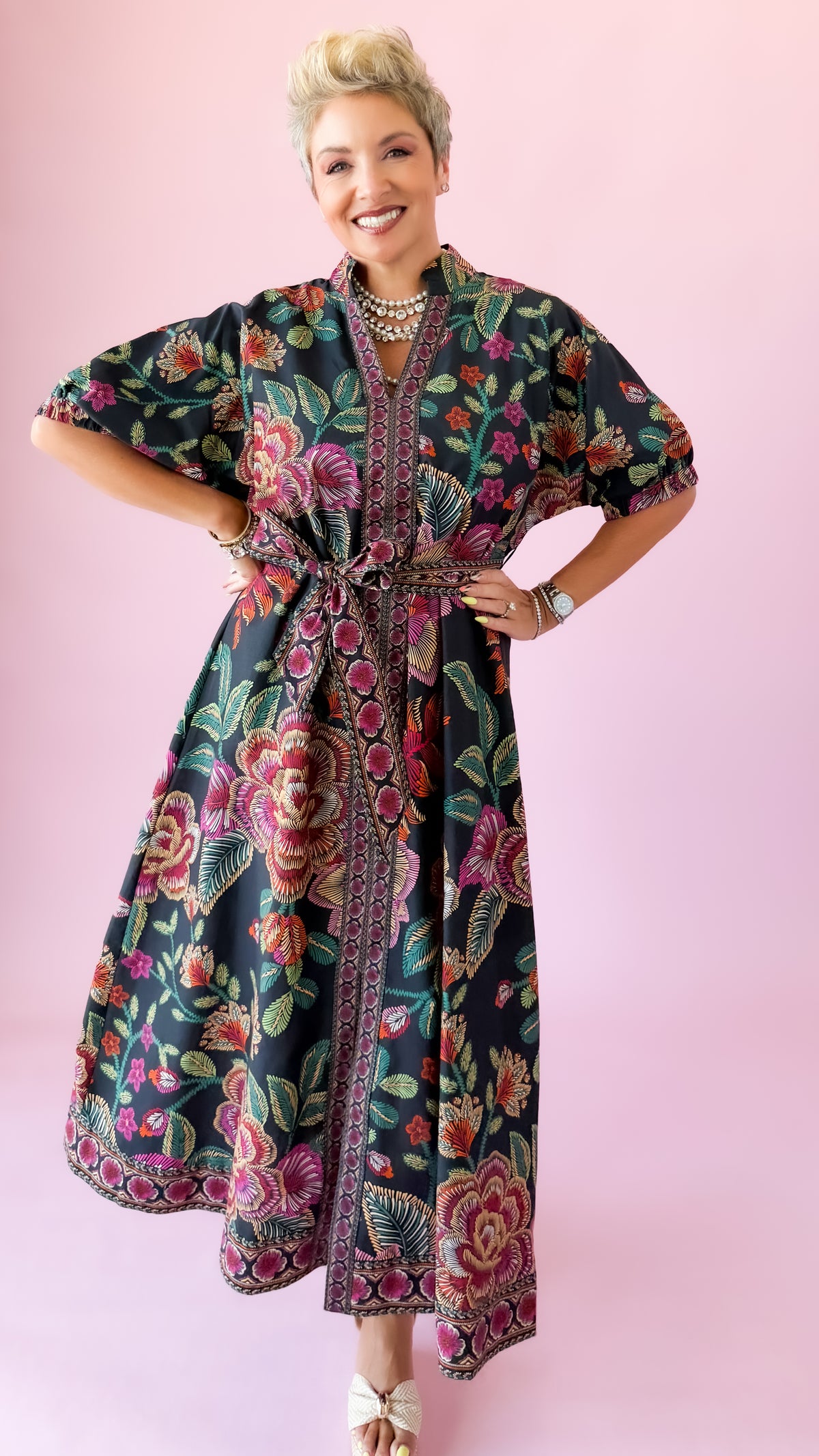 Leilani Floral Midi Dress/Black
