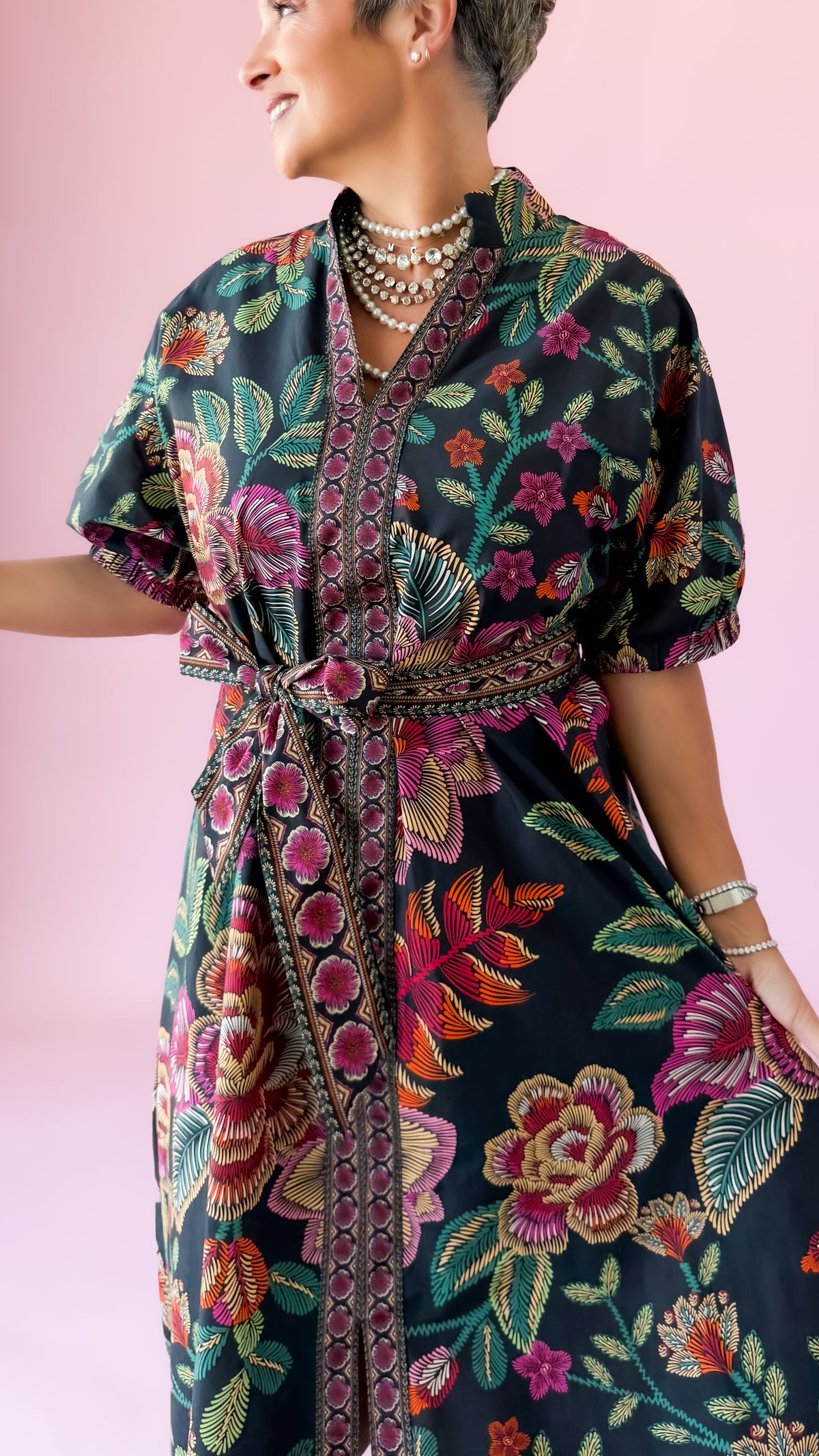 Leilani Floral Midi Dress/Black