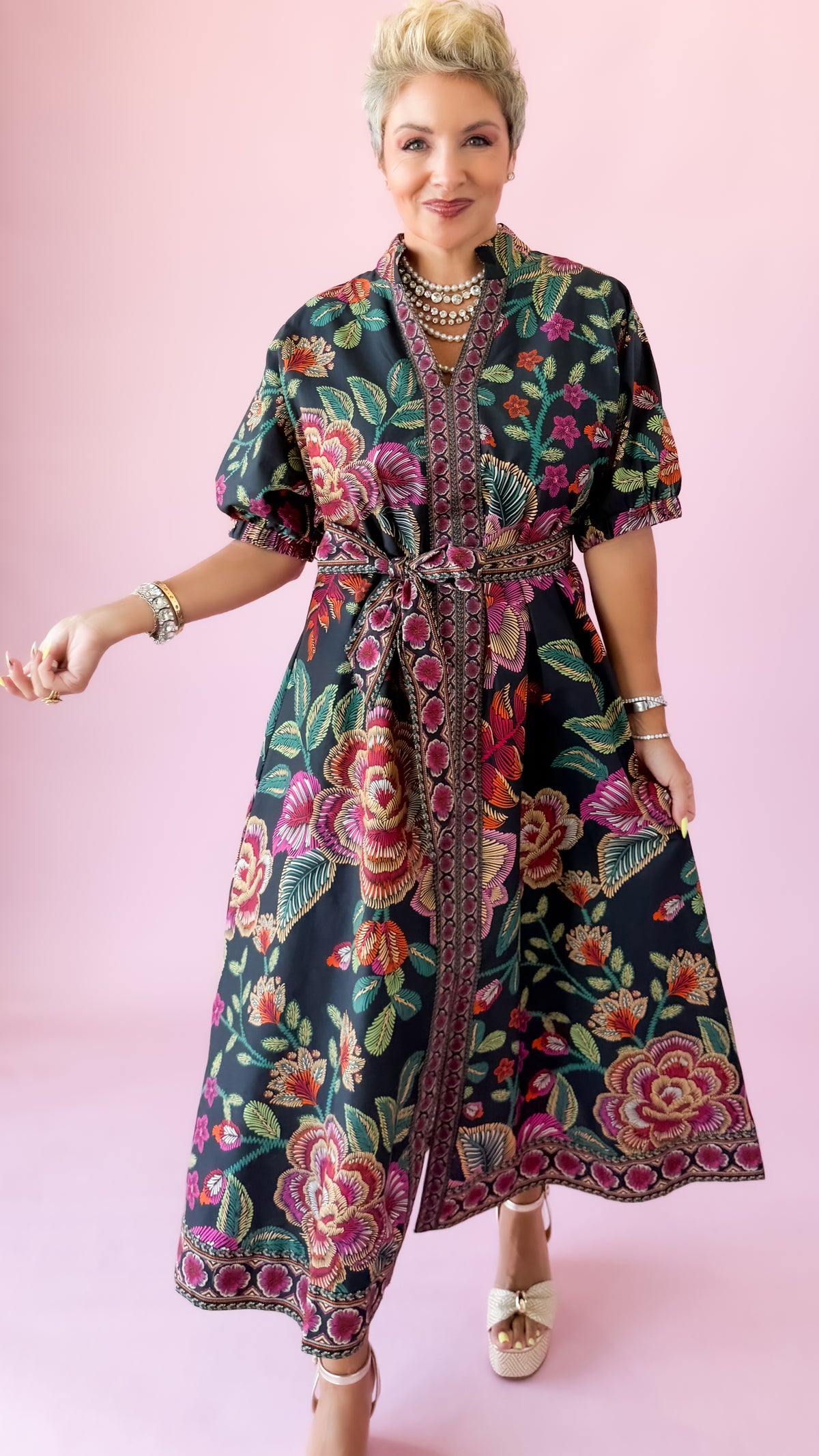 Leilani Floral Midi Dress/Black