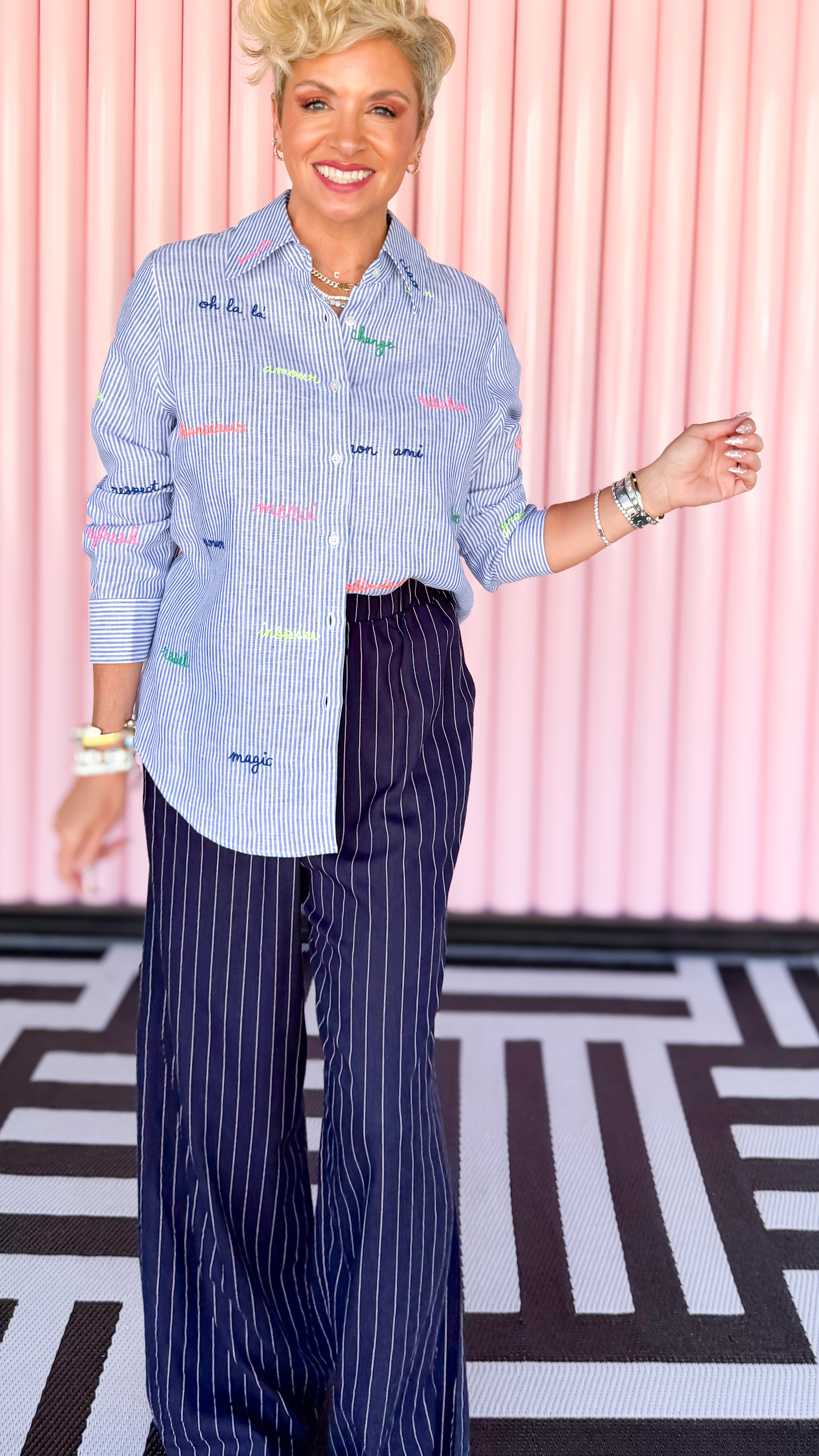 STRIPES & EMBROIDERED WORDS TOP