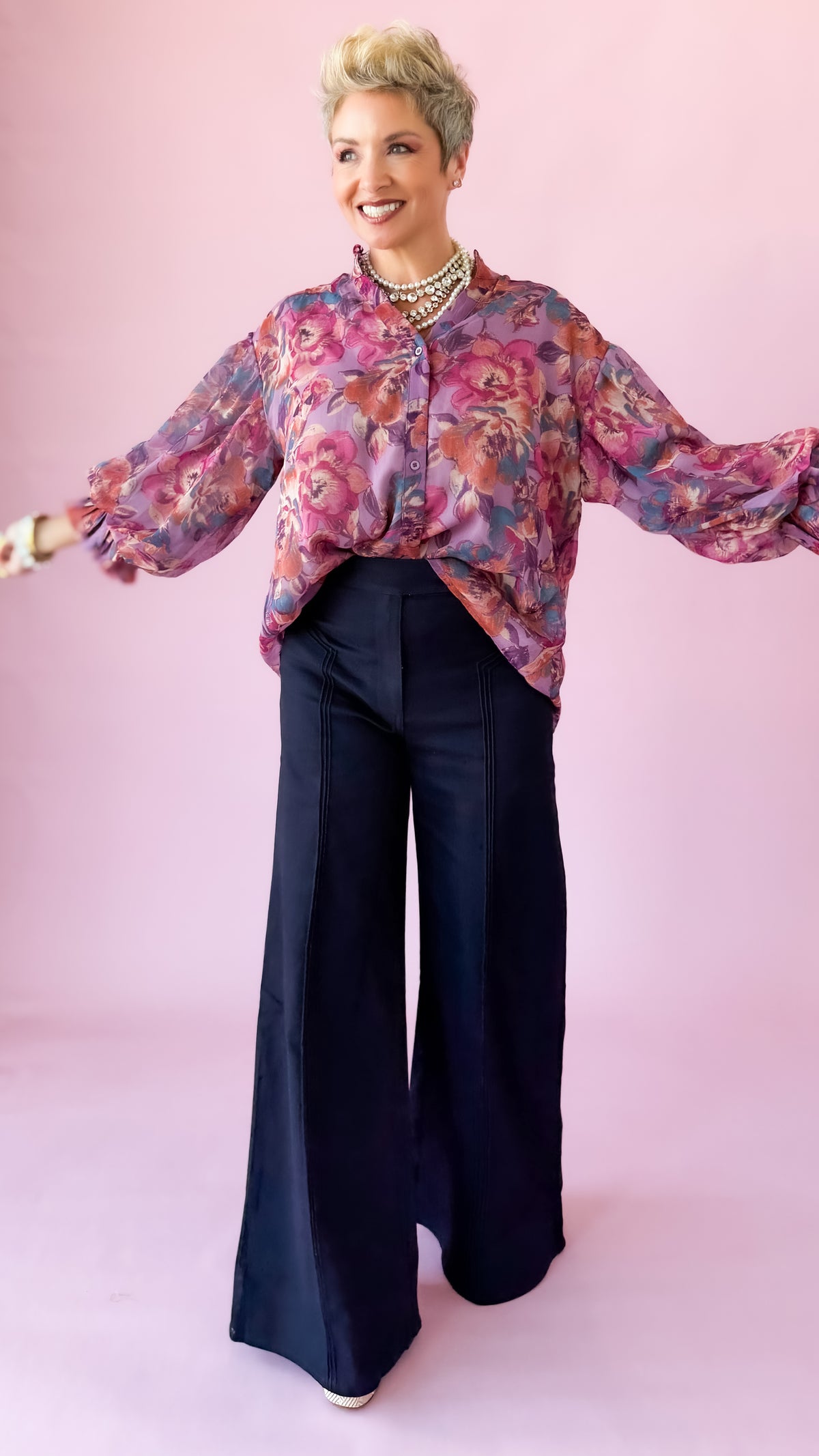 Dusty Mauve Floral Front Button Top