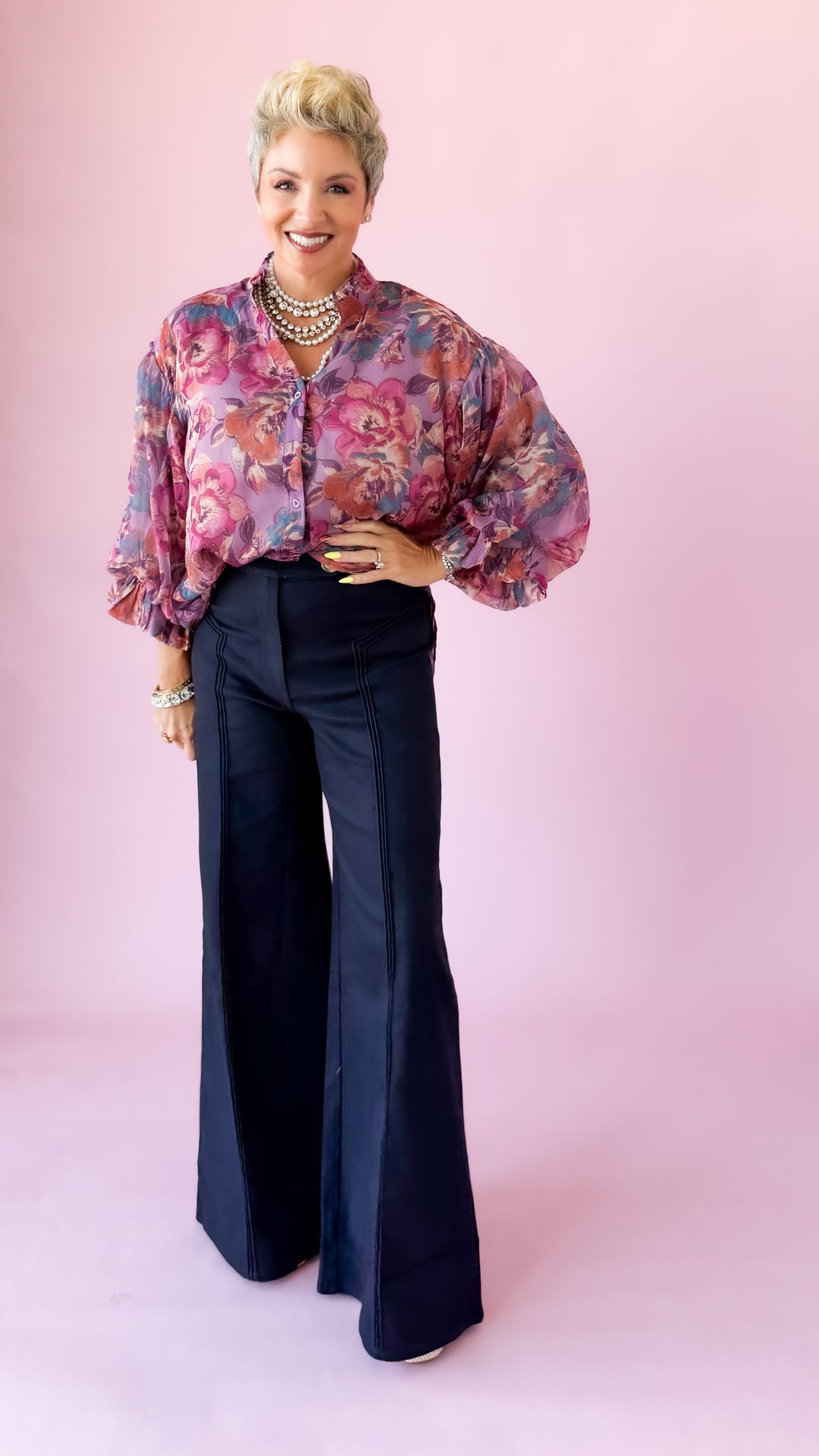 Dusty Mauve Floral Front Button Top