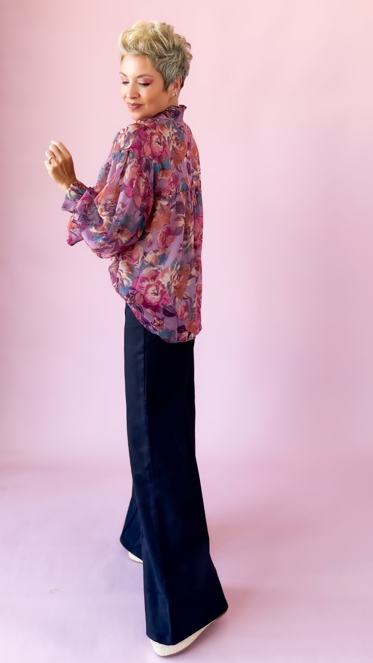 Dusty Mauve Floral Front Button Top