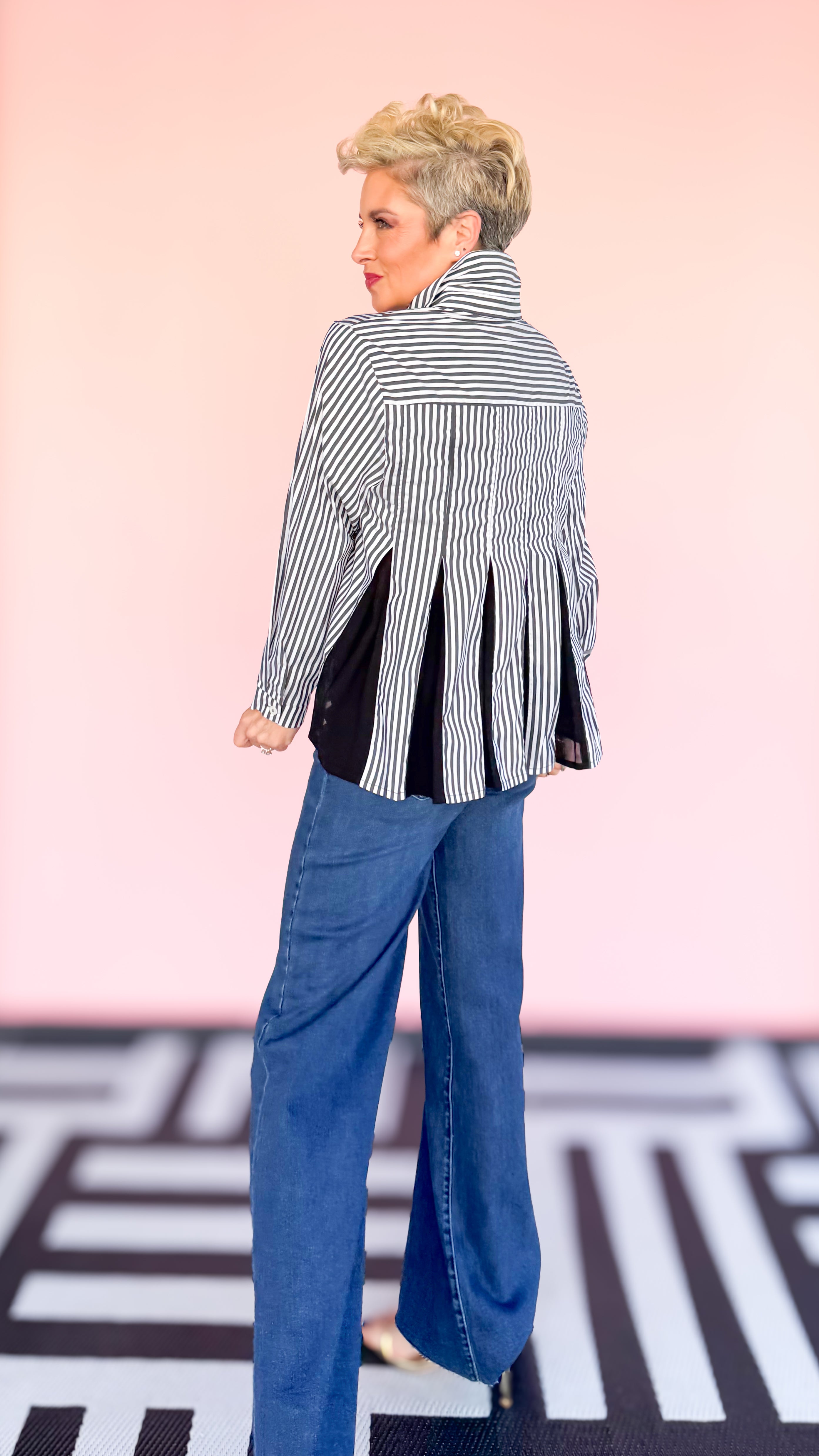 Jenn Striped Long Sleeve Top/Black