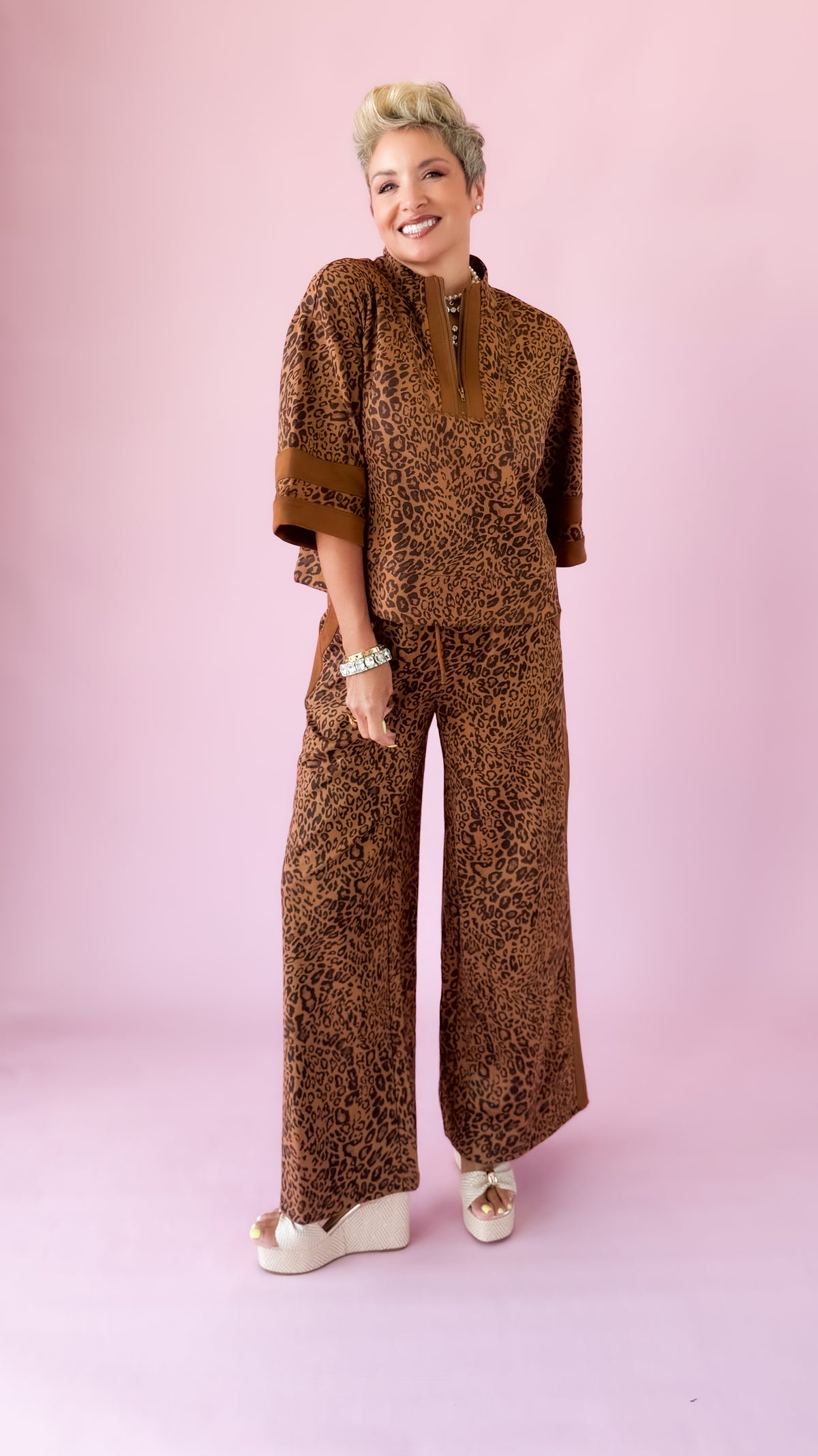 Elizabeth Leopard Zip Top/Toffee