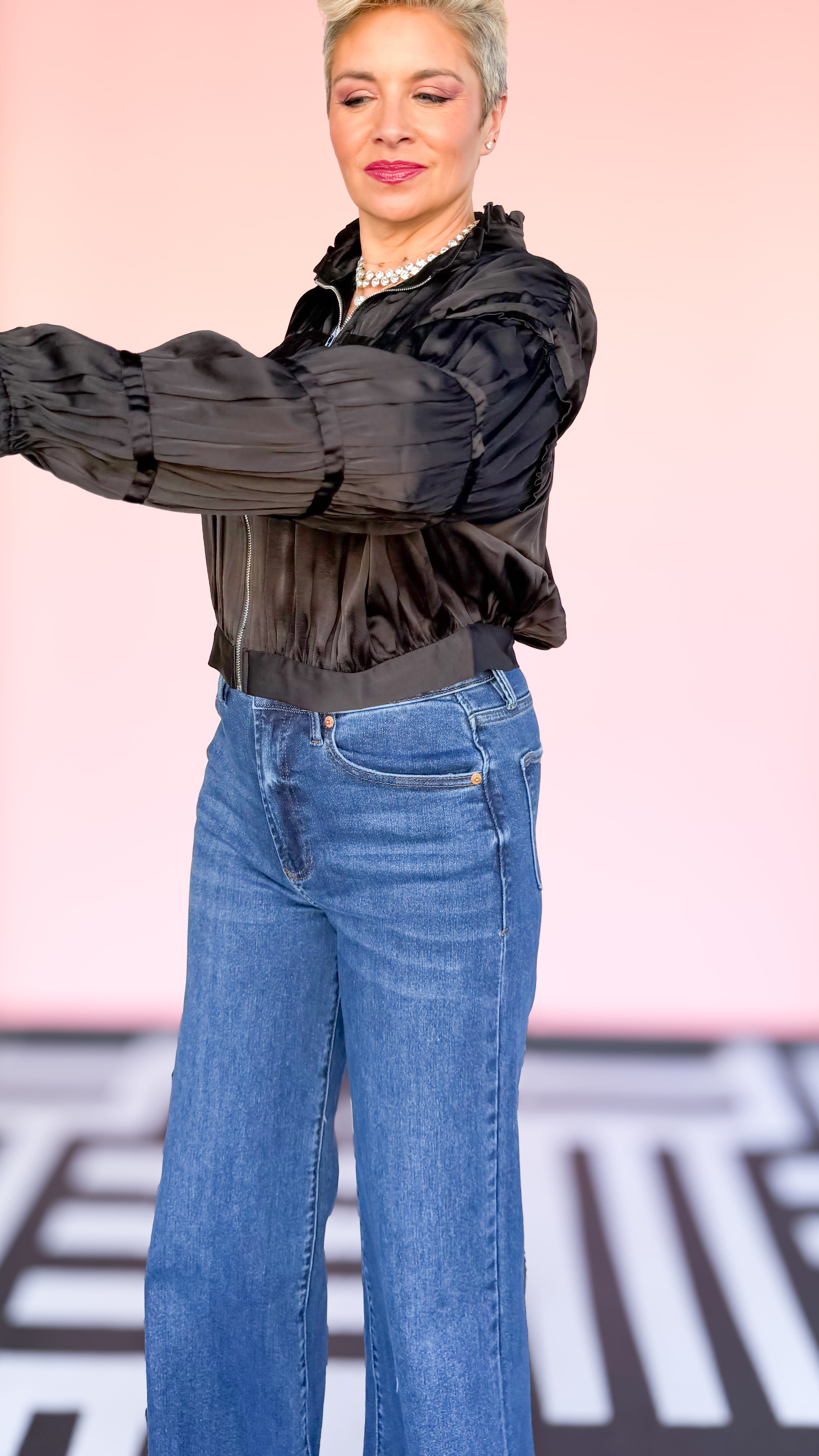 Shirring Detail Jacket/Black