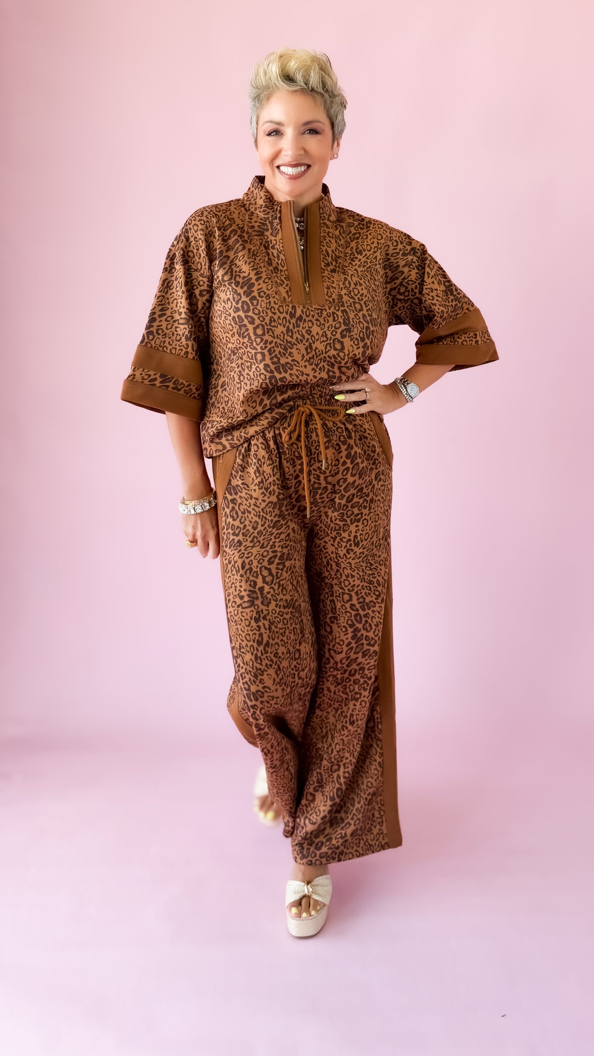 Elizabeth Leopard Zip Top/Toffee