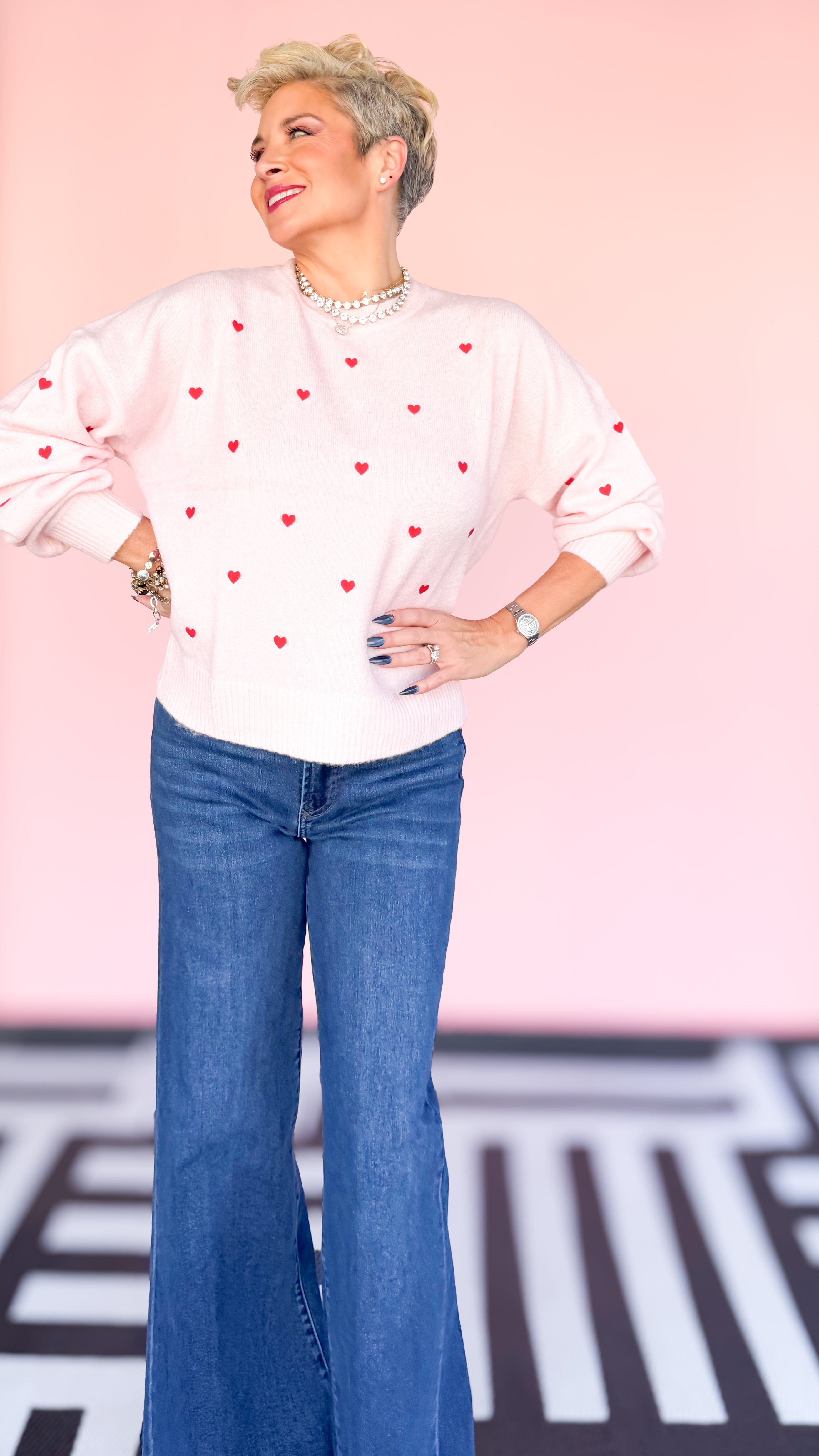 Embroidered Hearts Sweater/Blush