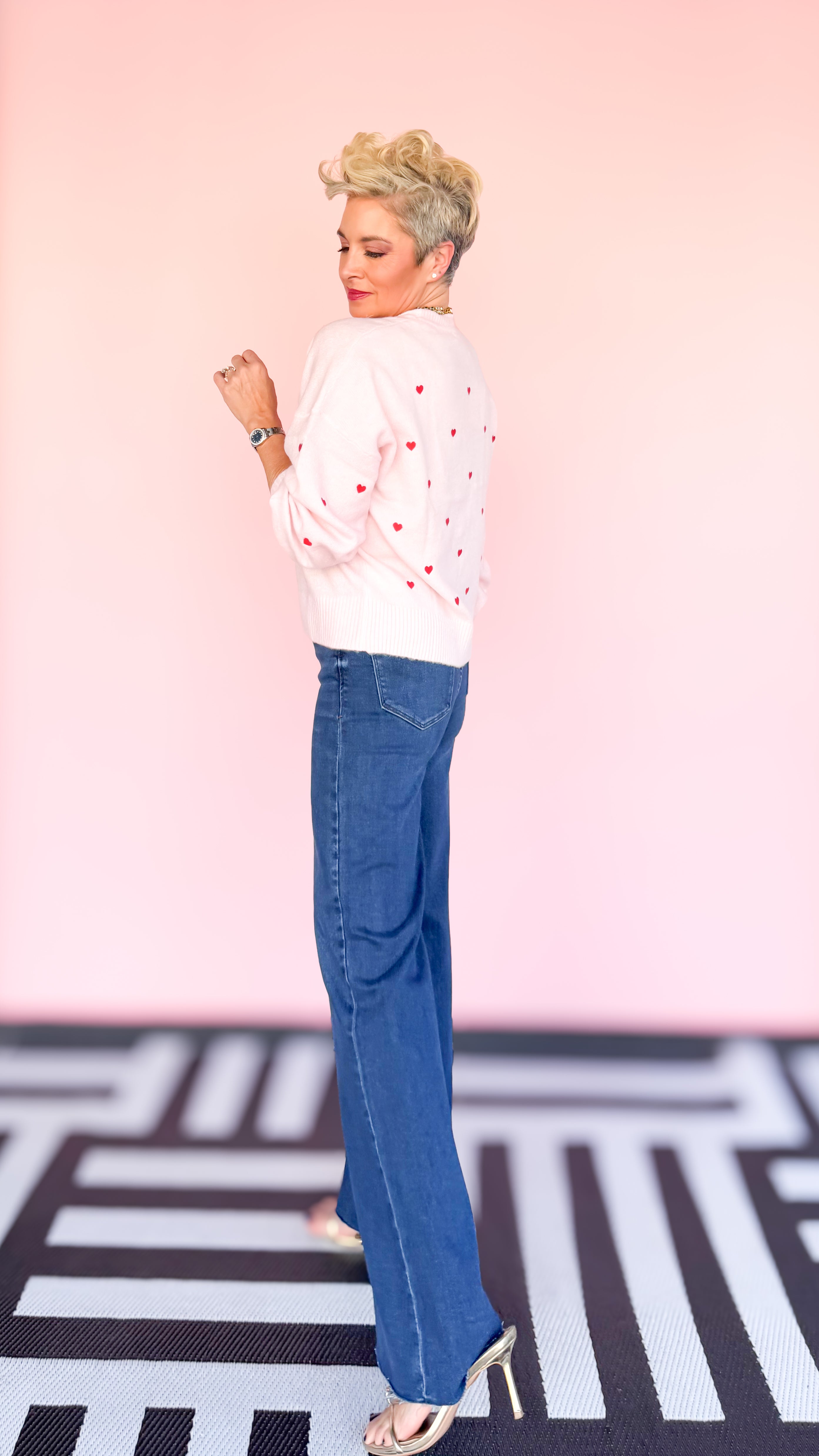 Embroidered Hearts Sweater/Blush