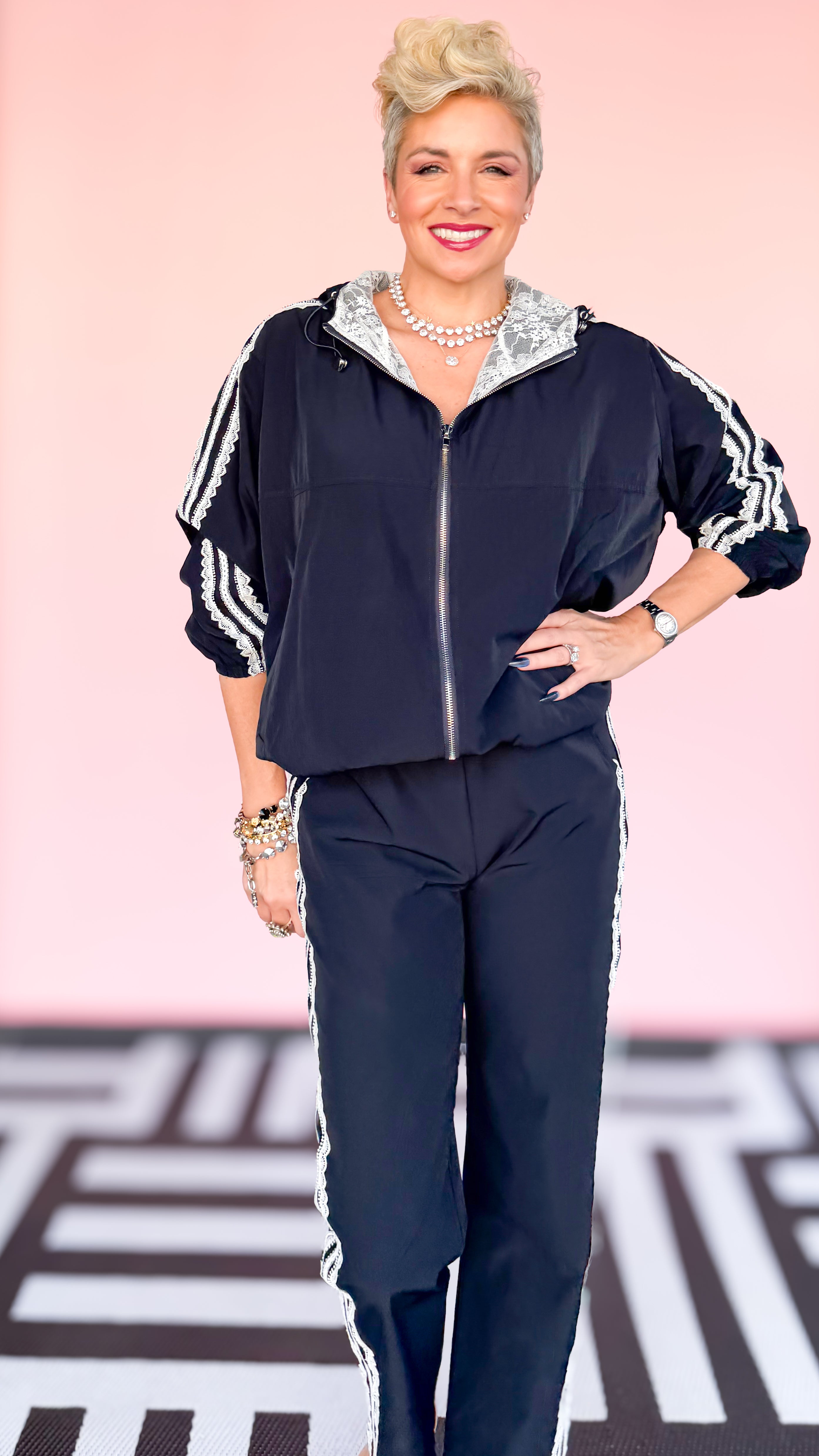 Jameson Lace Track Jacket/Navy