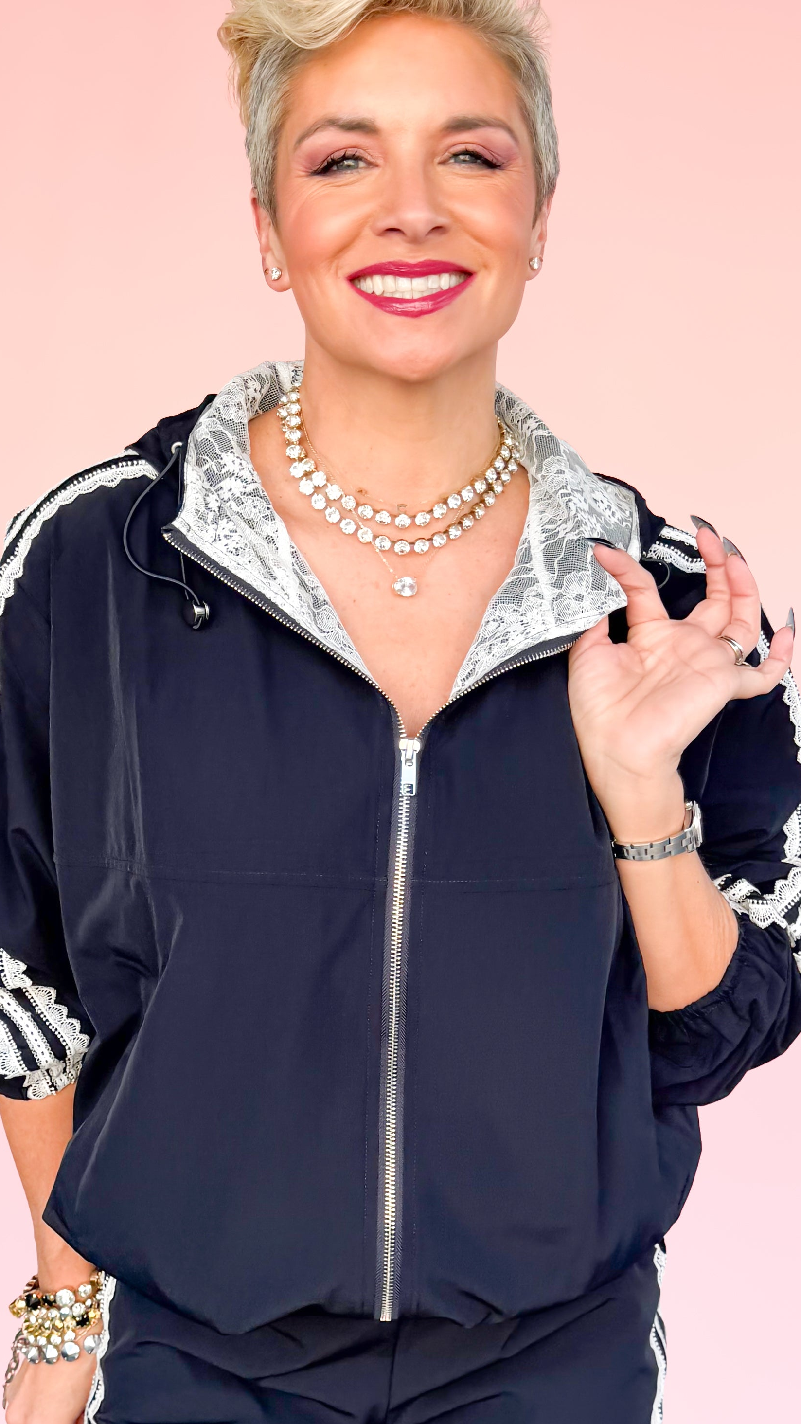 Jameson Lace Track Jacket/Navy