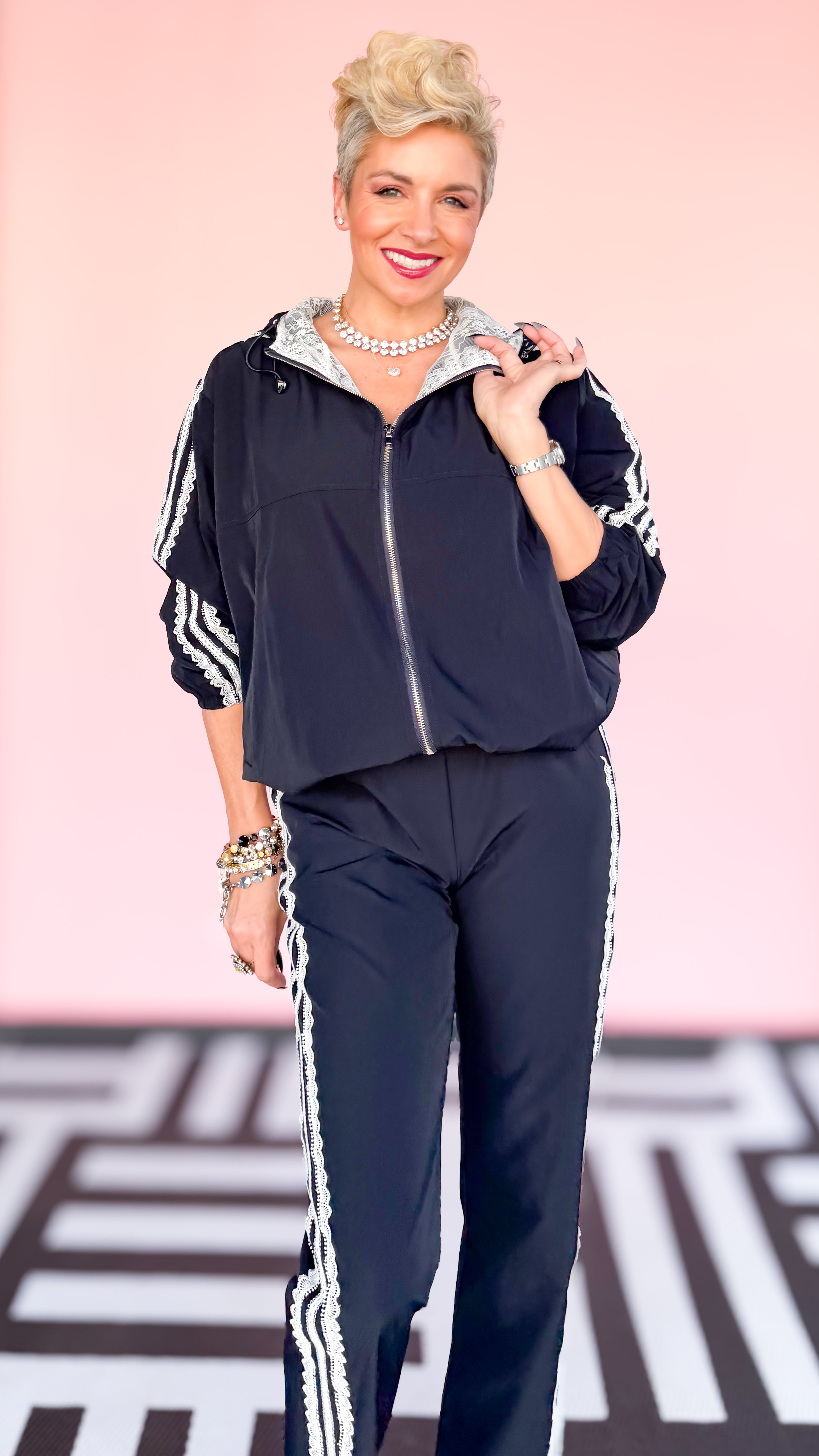 Jameson Lace Track Jacket/Navy