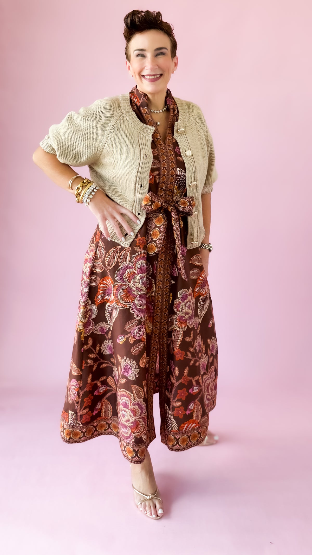 Puff Sleeve Cardigan/Beige