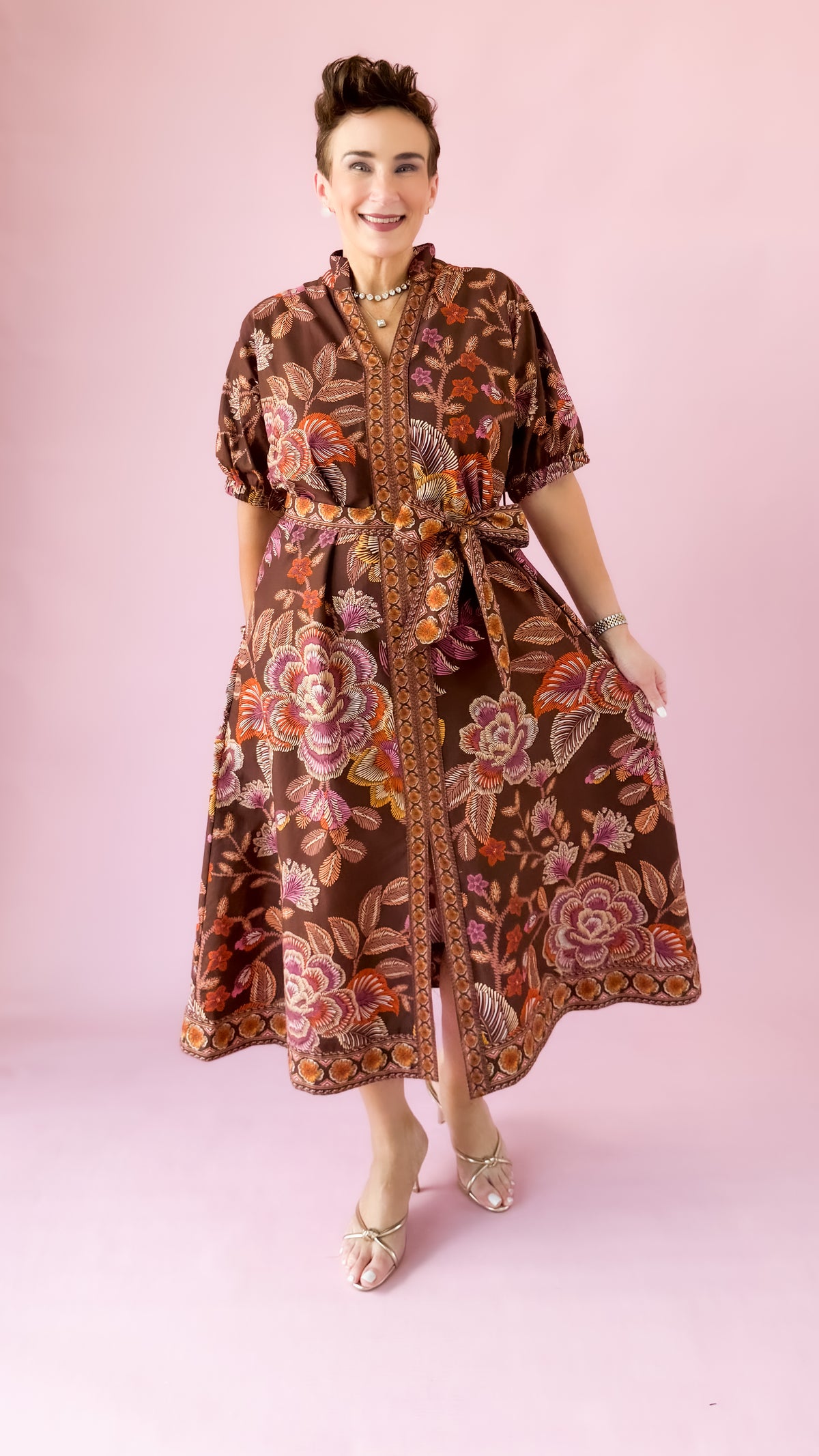 Leilani Floral Midi Dress/Brown