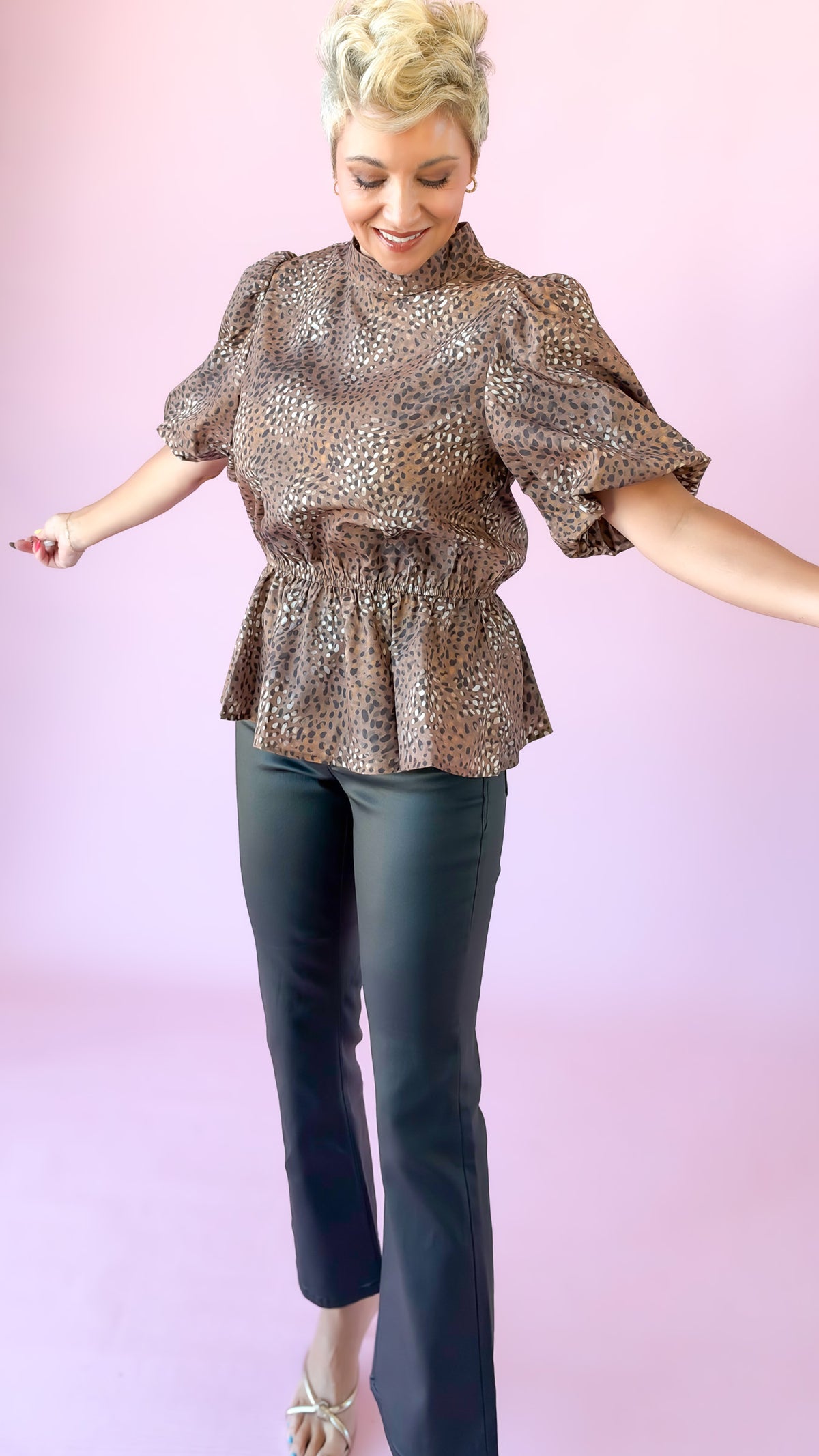 Cheetah Peplum Top/Brown