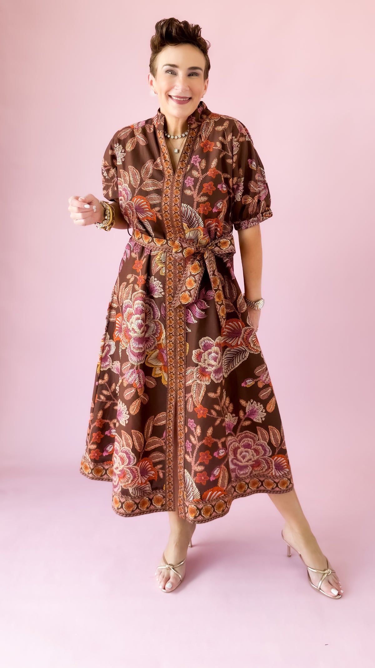 Leilani Floral Midi Dress/Brown