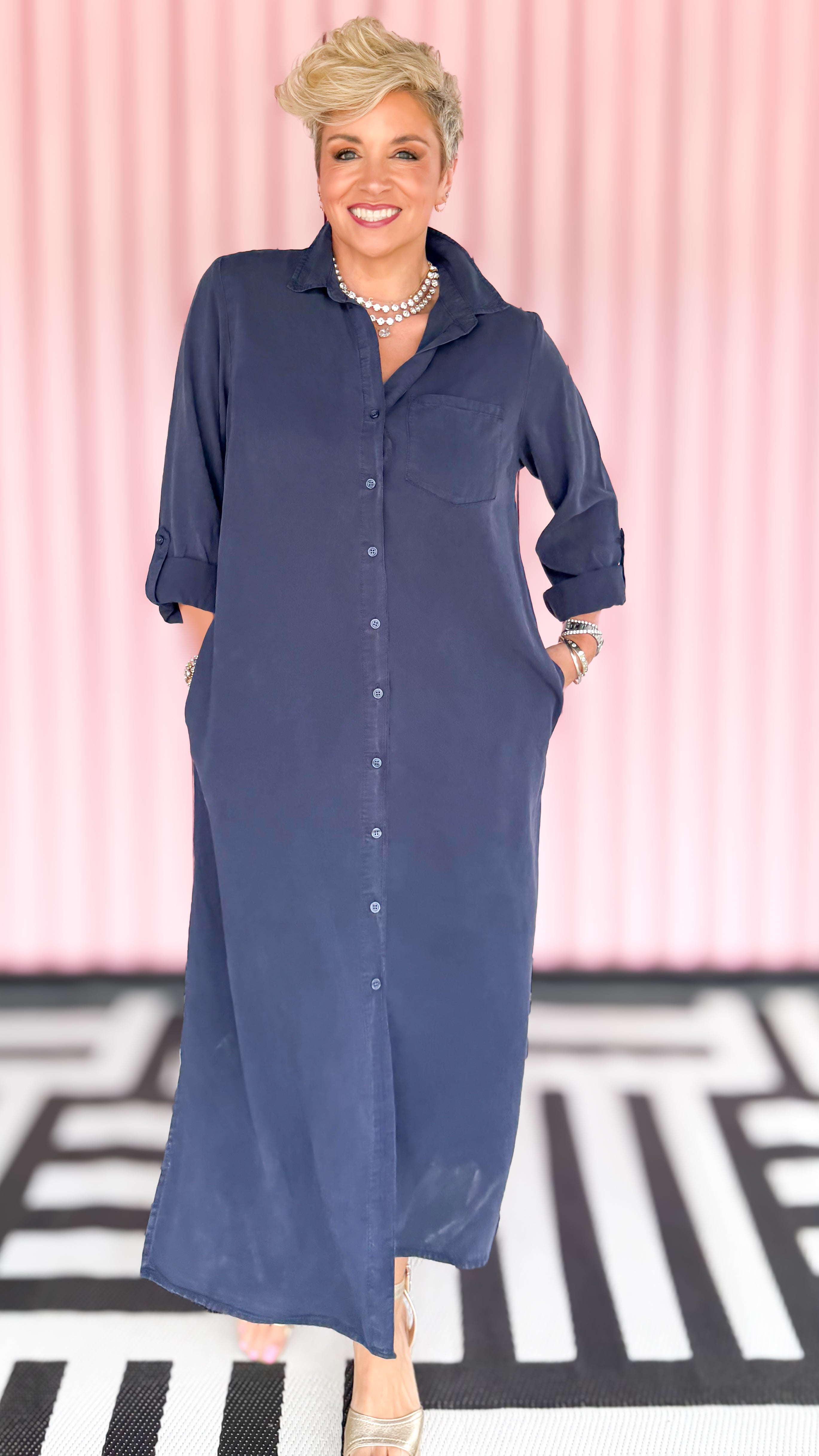 Tencel Shirt Dress/Navy
