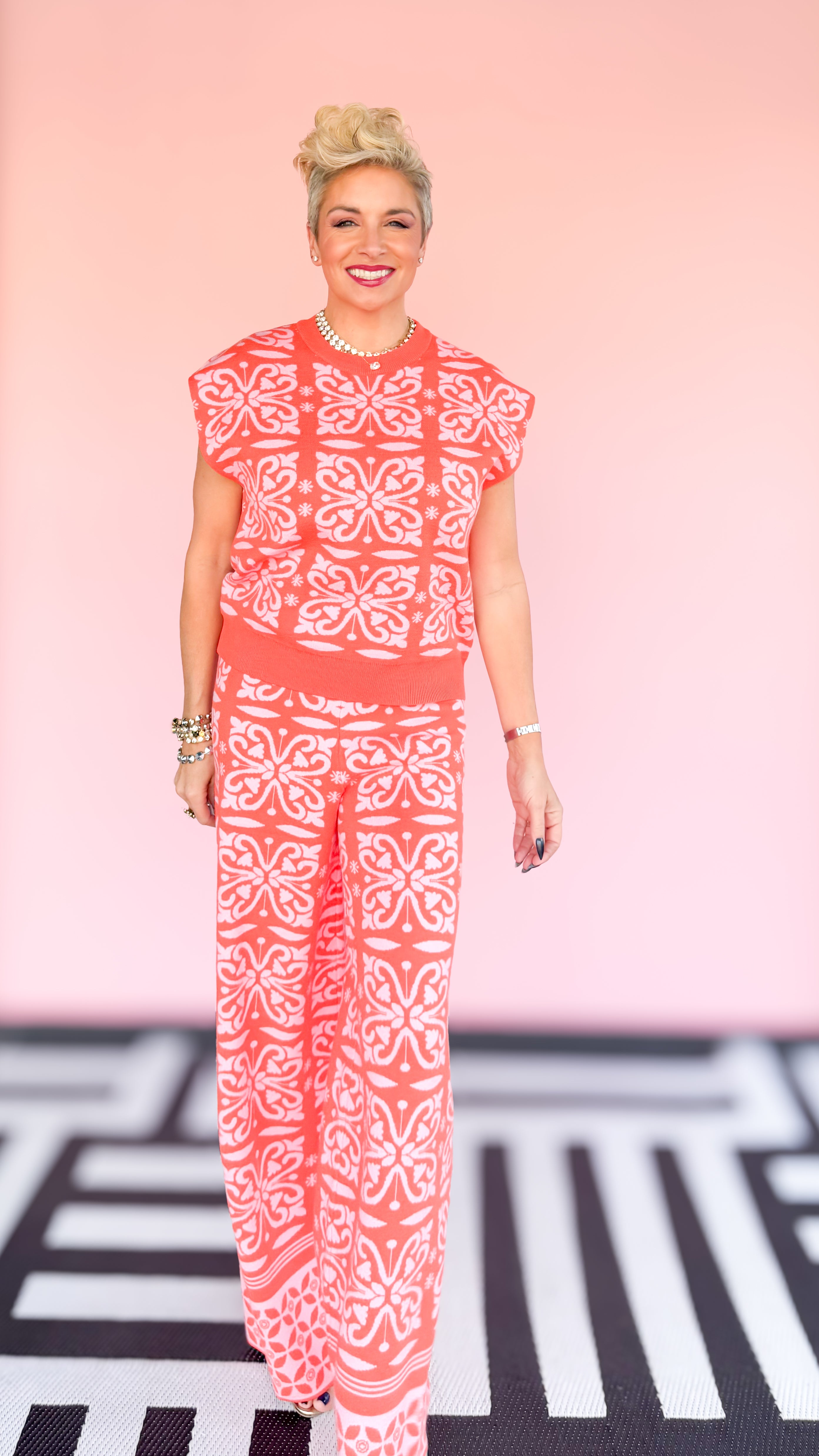 Orange/Pink Pattern Knit Pants