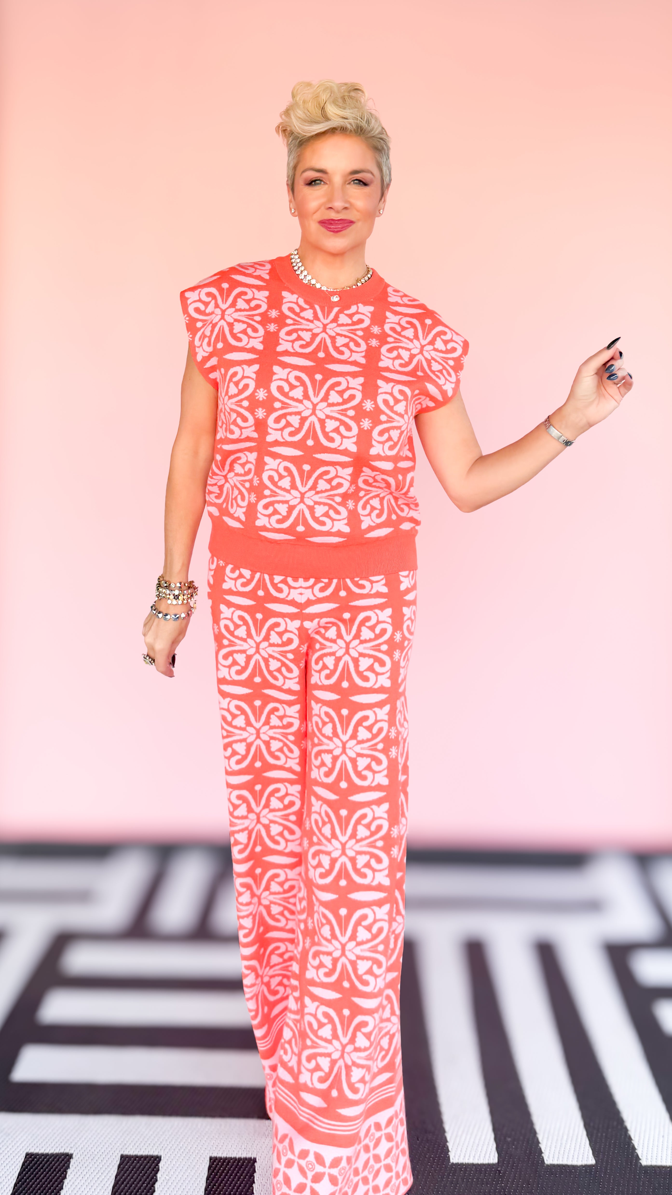 Orange/Pink Pattern Knit Pants