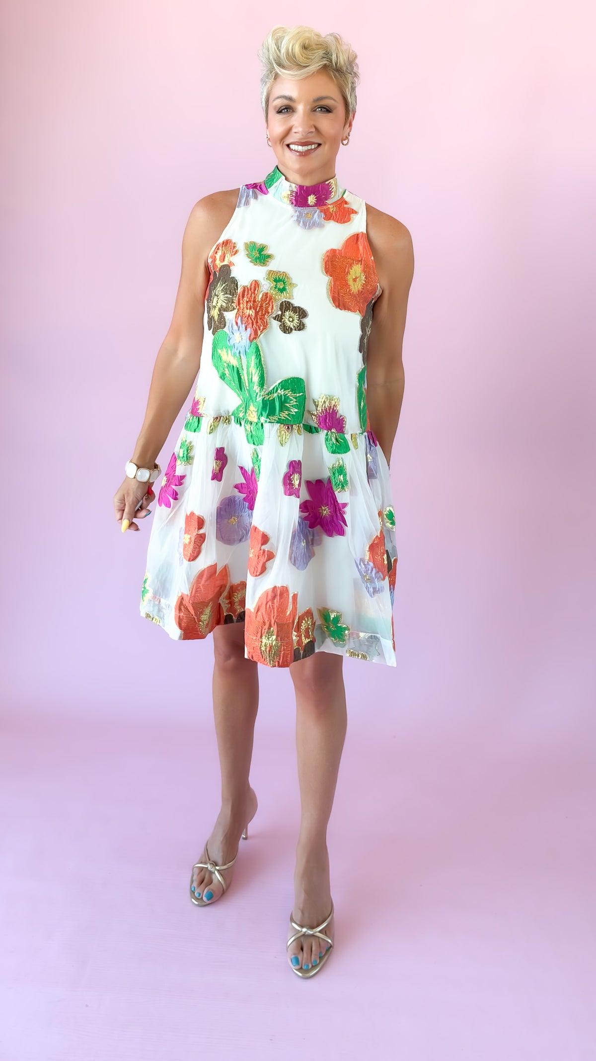 Floral Jacquard Mini Dress/Cream