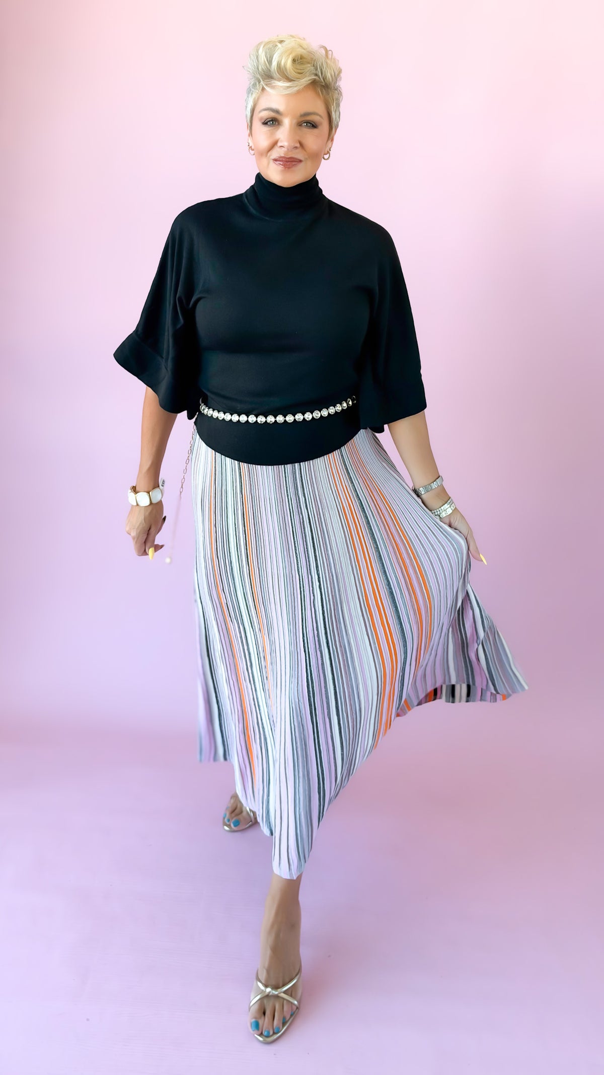 Shimmer Midi Skirt/Lavender/Multi