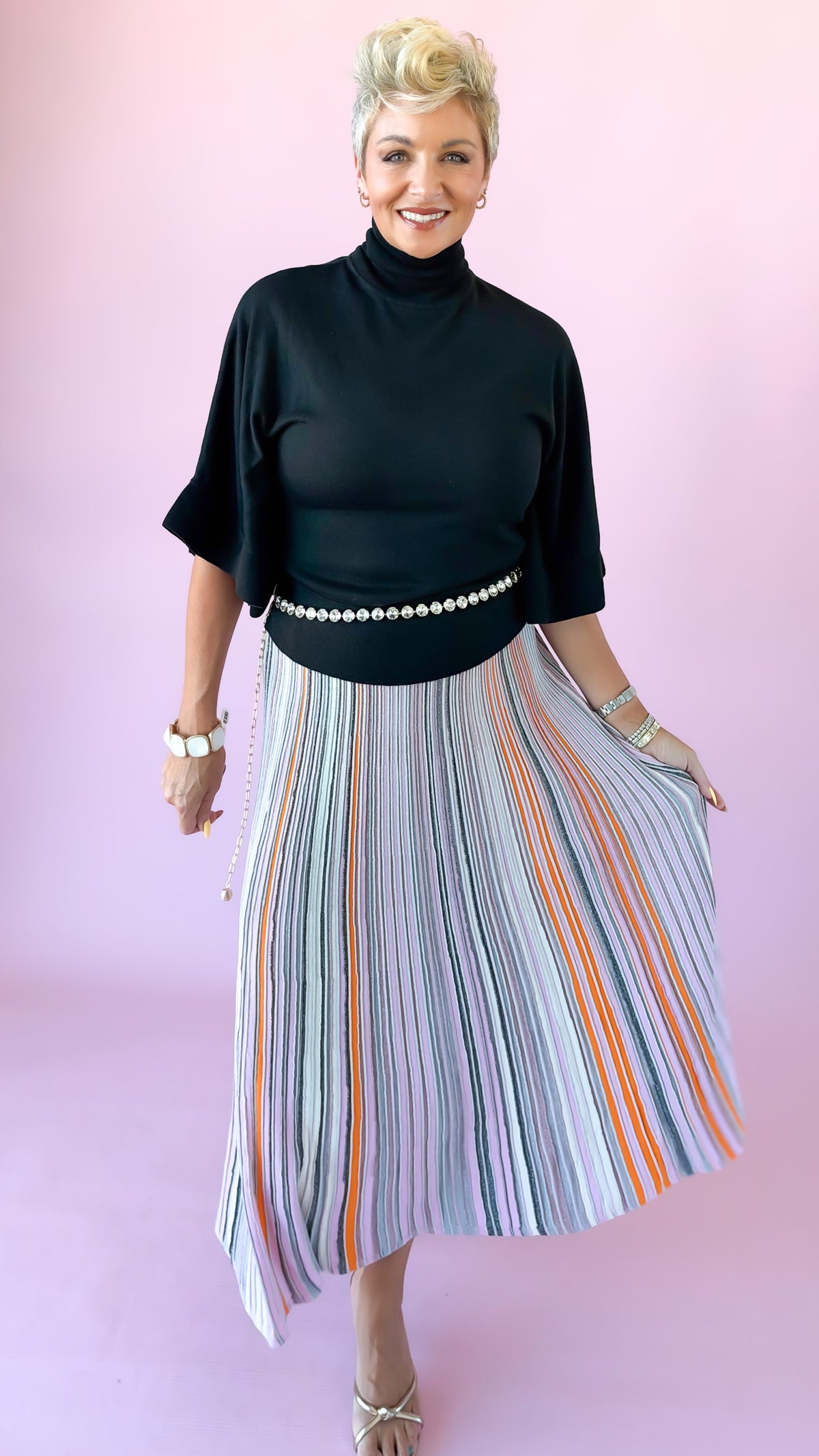 Shimmer Midi Skirt/Lavender/Multi