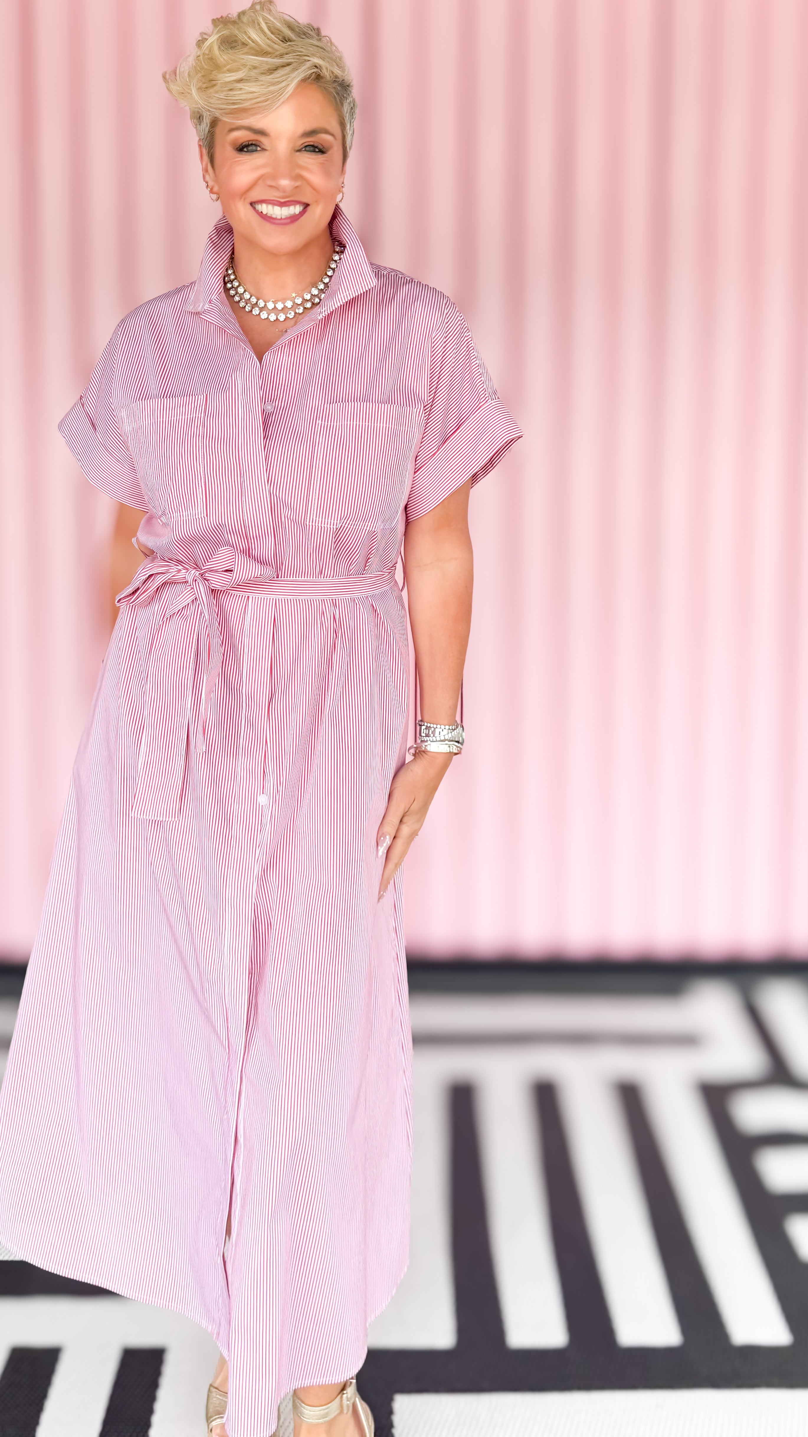 Striped Shirt Dress/Red